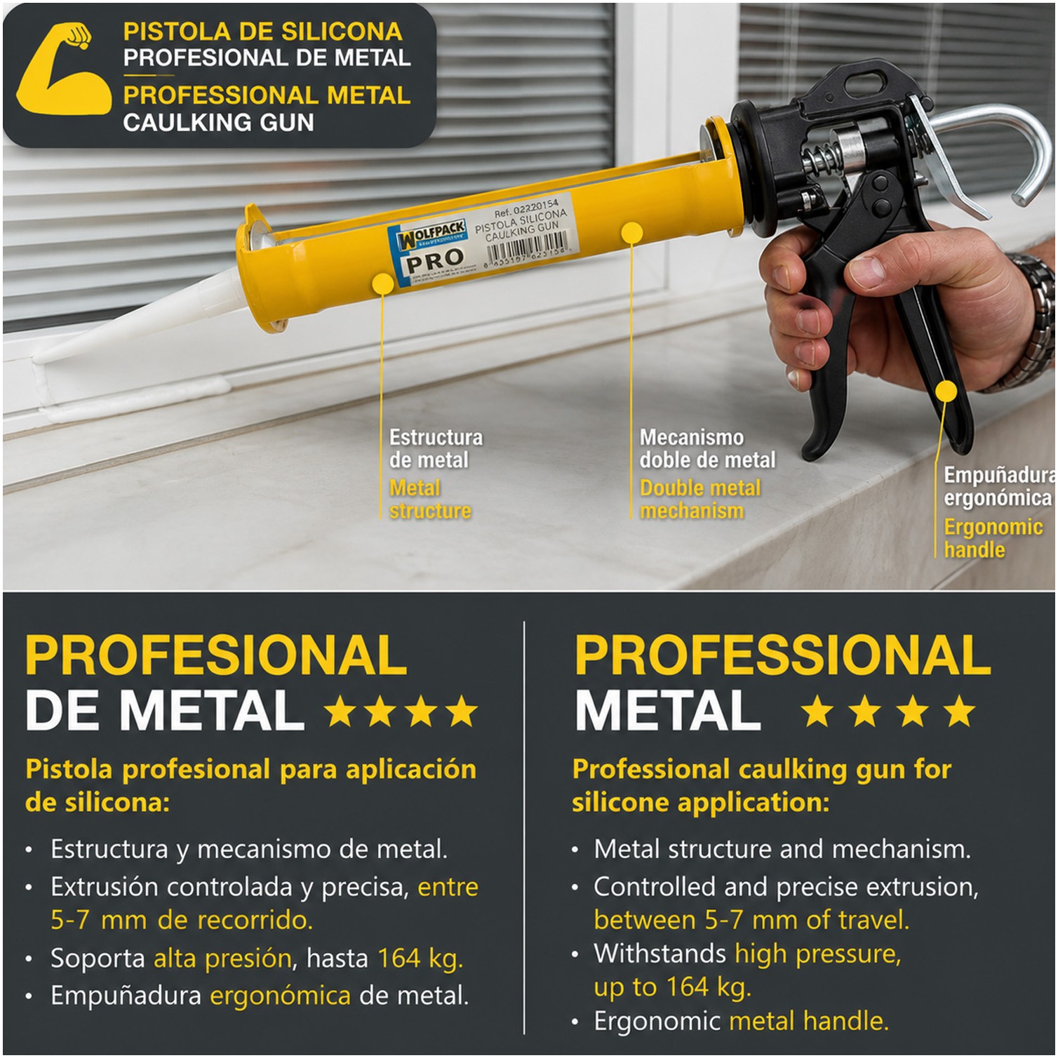 Pistola Silicona Profesional Extrafuerte, Cartuchos 310 ml. Pistola Selladora Silicona, Pistola Calafateo, Pistola Calafatear