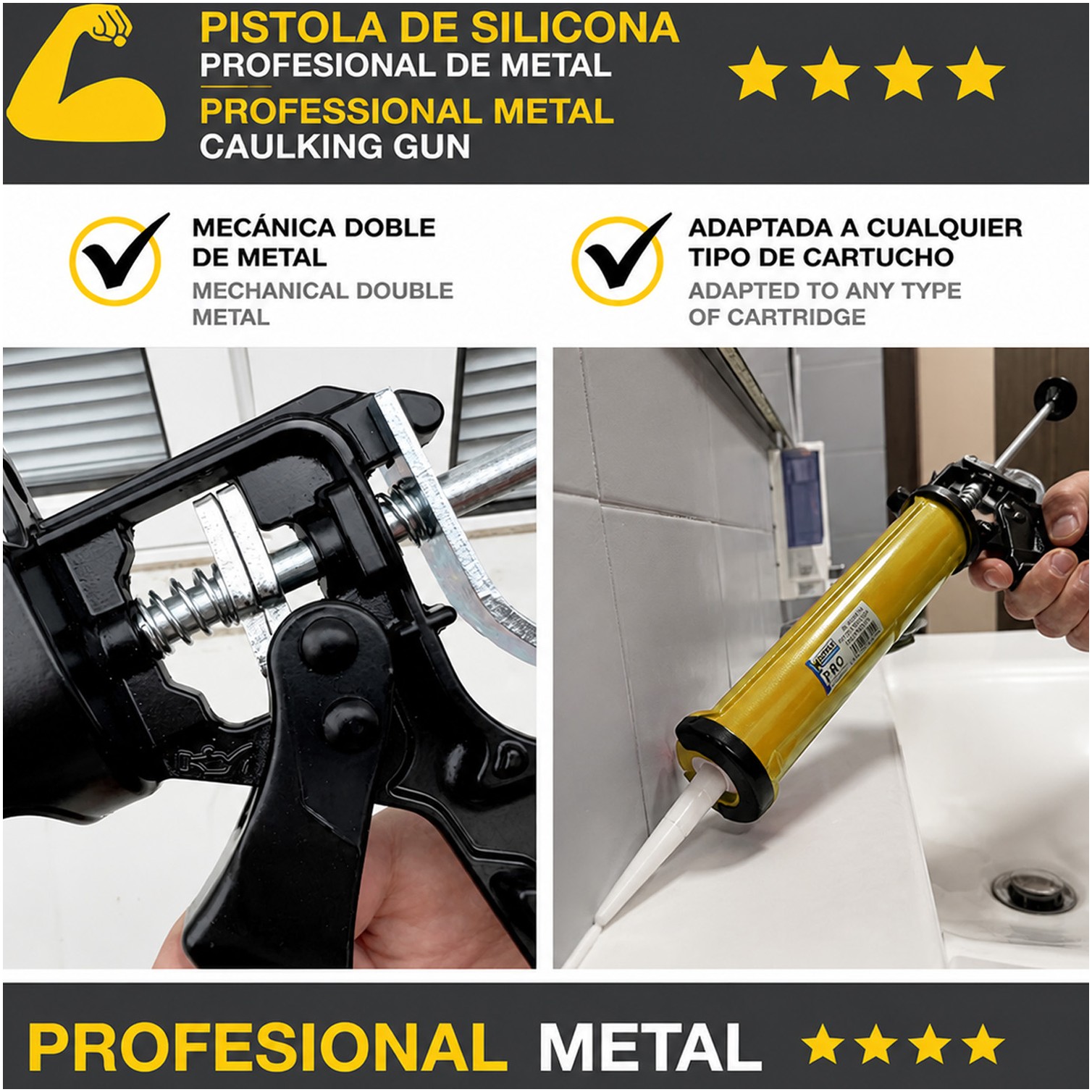 Pistola Silicona Profesional Extrafuerte, Cartuchos 310 ml. Pistola Selladora Silicona, Pistola Calafateo, Pistola Calafatear