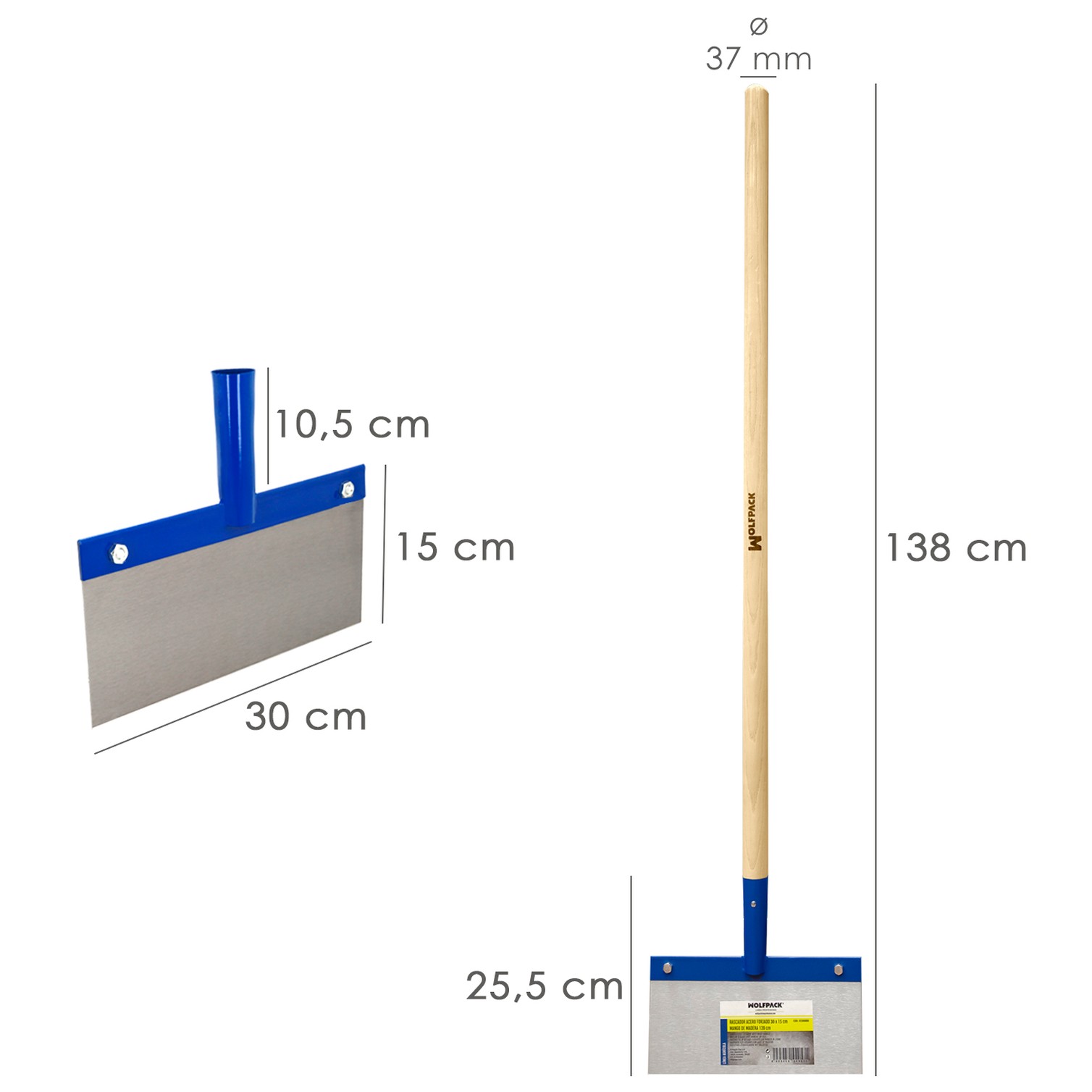 Rascador / Rasqueta Para Techos, Suelos, Paredes 300x150 mm. Con Mango Madera 1200 mm. Fabricado en Acero
