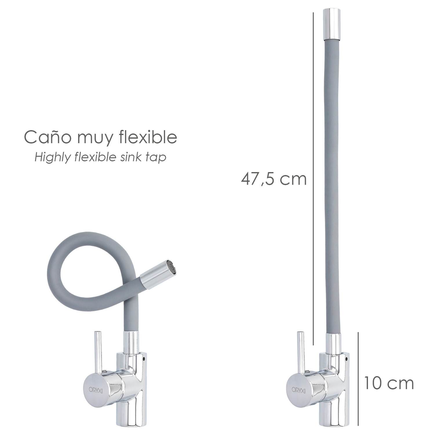 Grifo Monomando Fregadero Flexible Caño Alto, Grifo De Cocina Flexible Caño Alto.Cartucho ceramico Ø 35 mm.
