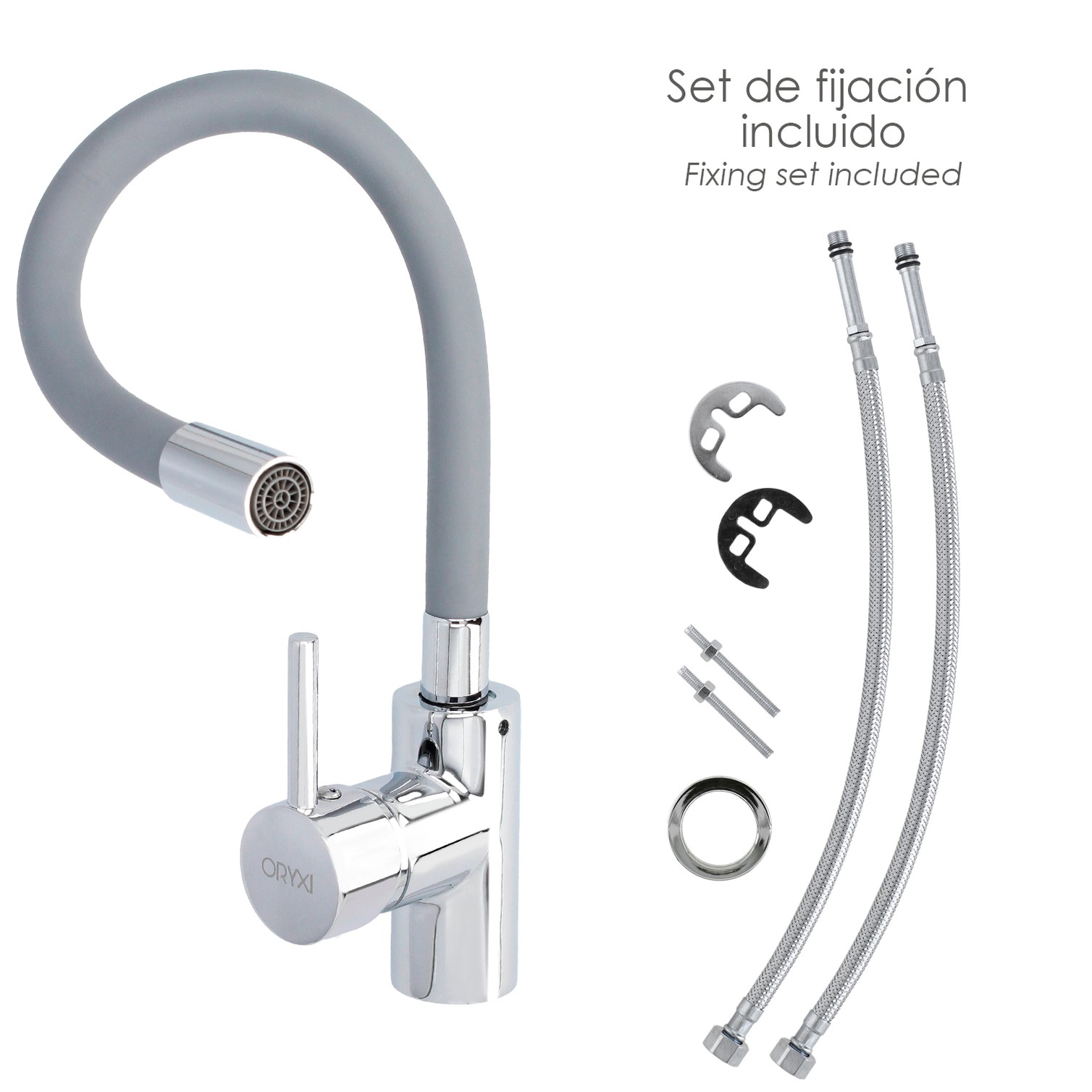 Grifo Monomando Fregadero Flexible Caño Alto, Grifo De Cocina Flexible Caño Alto.Cartucho ceramico Ø 35 mm.