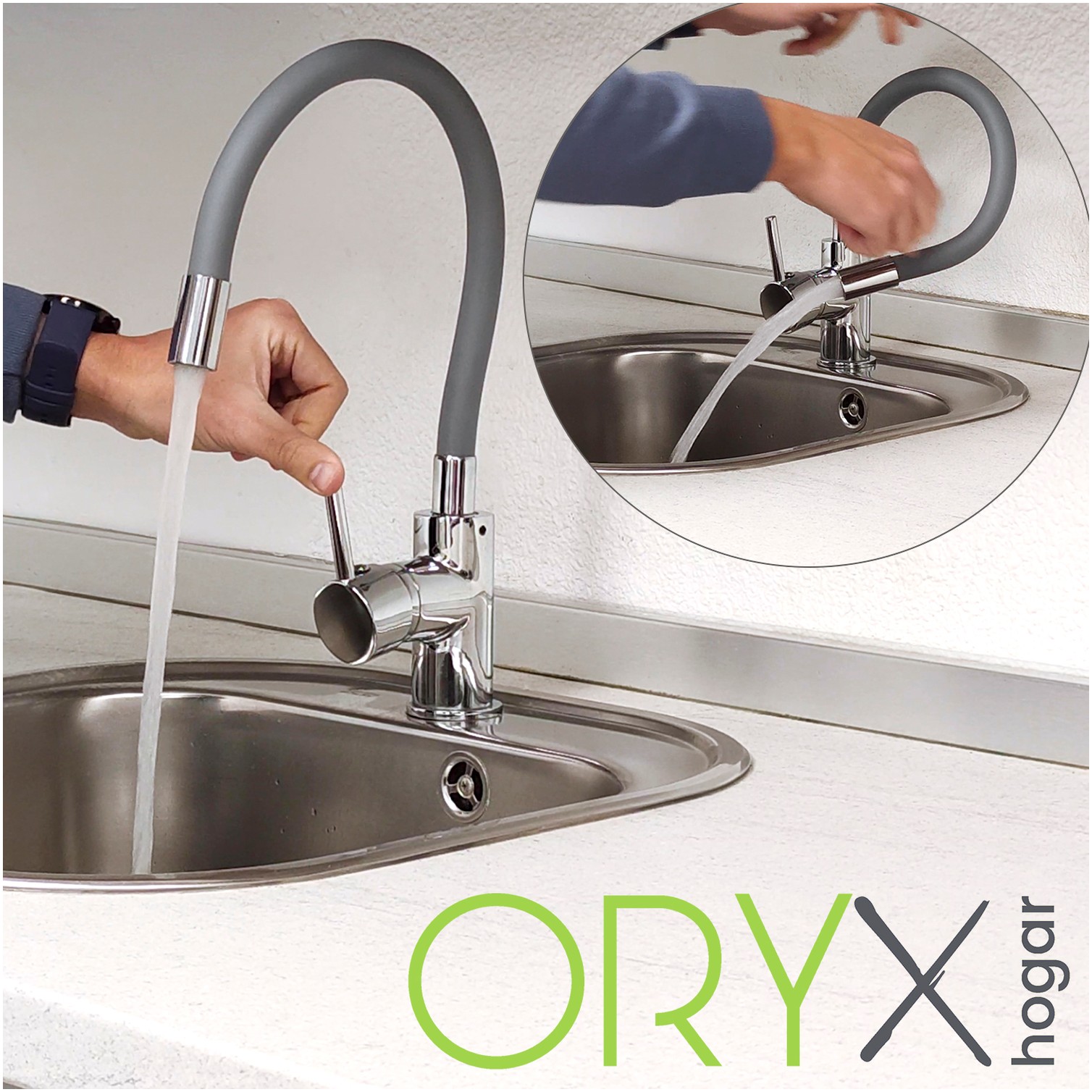 Grifo Monomando Fregadero Flexible Caño Alto, Grifo De Cocina Flexible Caño Alto.Cartucho ceramico Ø 35 mm.