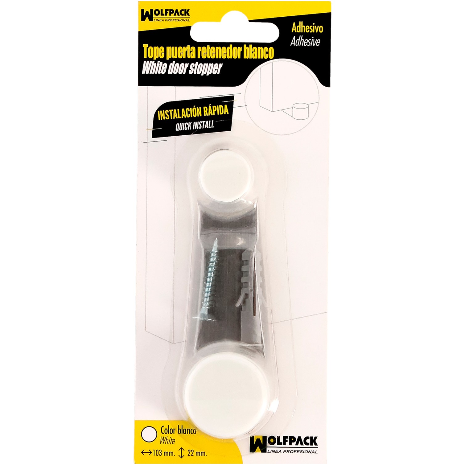 Tope Puerta Adhesivo con Retenedor Blanco