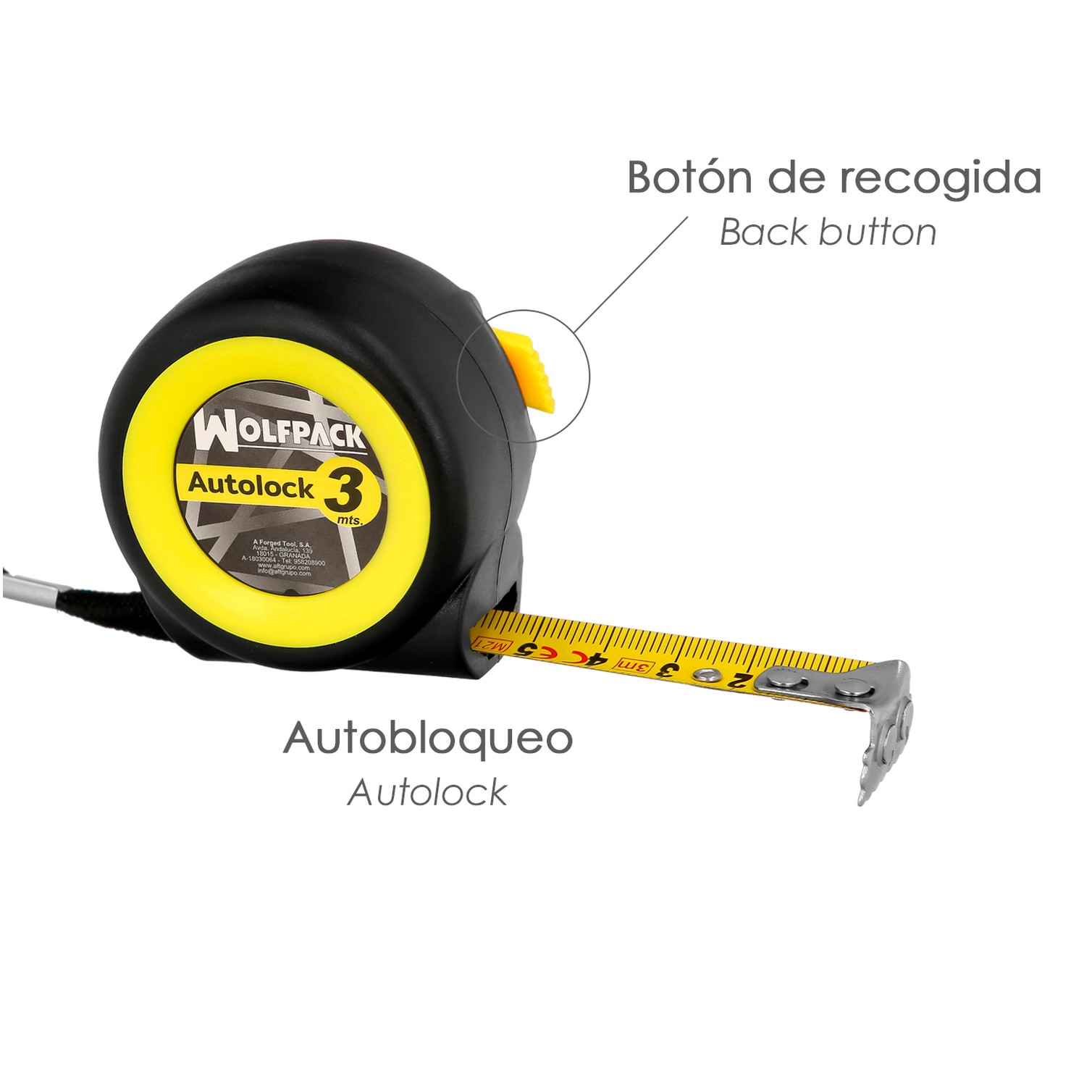 Flexometro Sistema Autolock Con Freno Automatico Longitud 3 Metros Ancho Cinta 16 mm. Magnetico. Cinta Metrica Freno Automatico