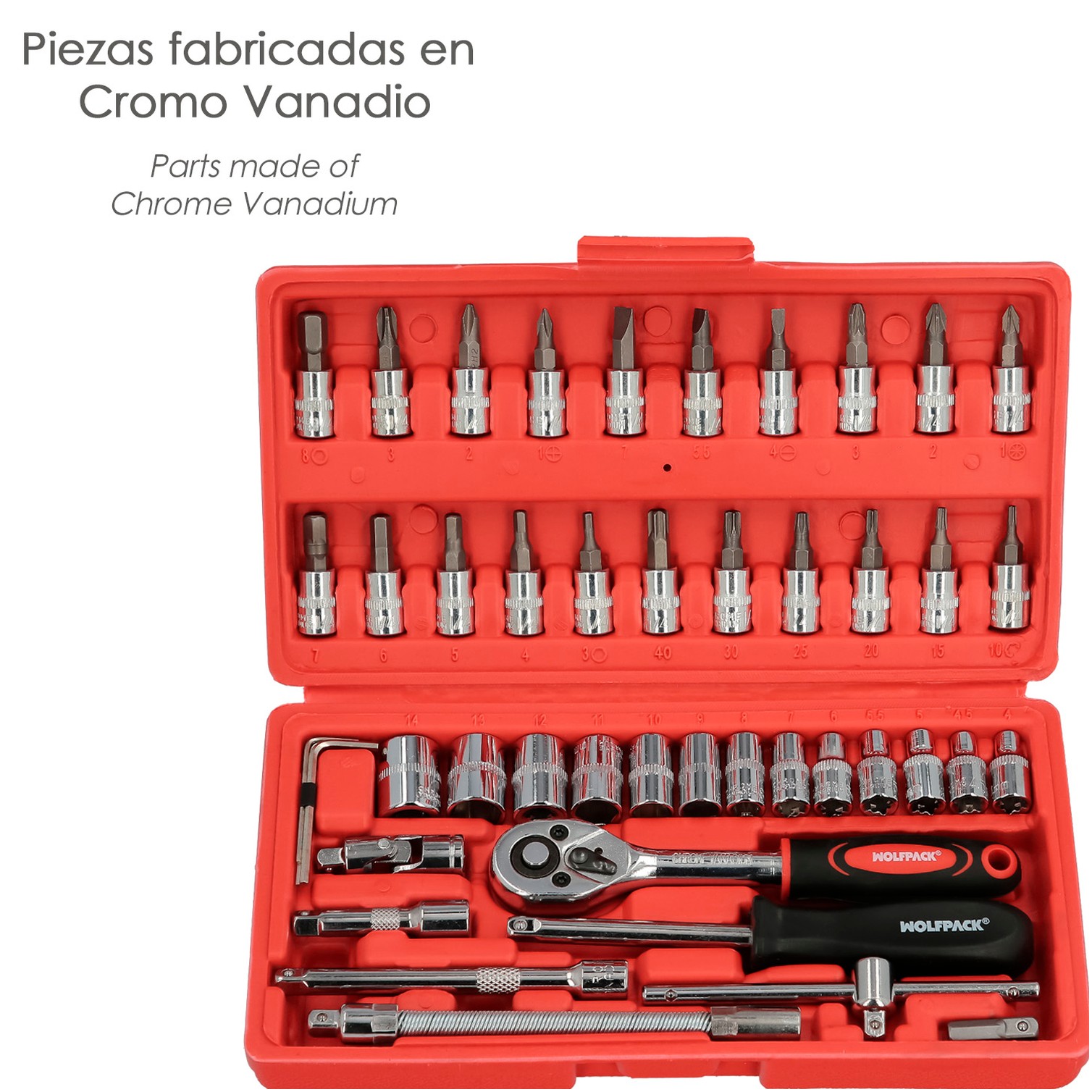 Juego Llaves De Vaso y Puntas 1/4" 46 Piezas. Con Apadtador. Cromo Vanadio, Kit Llave Combinada, Kit Carraca, Juego Llaves Vaso