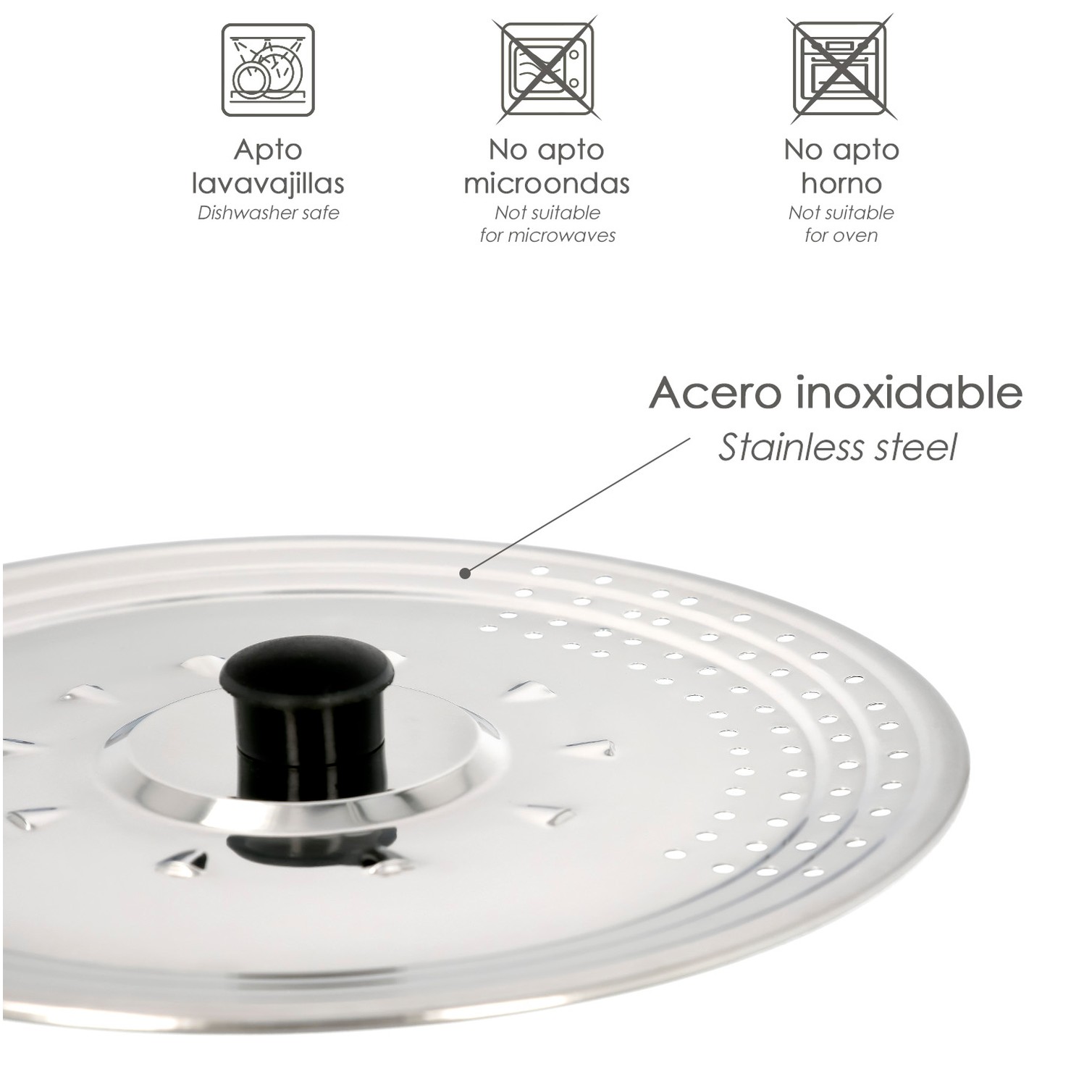 Tapadera Multiusos Acero Inoxidable Ø 21 cm. Uso Tapa Anti Salpicaduras y Escurridor. Tapadera Adpatable Diferentes Medidas