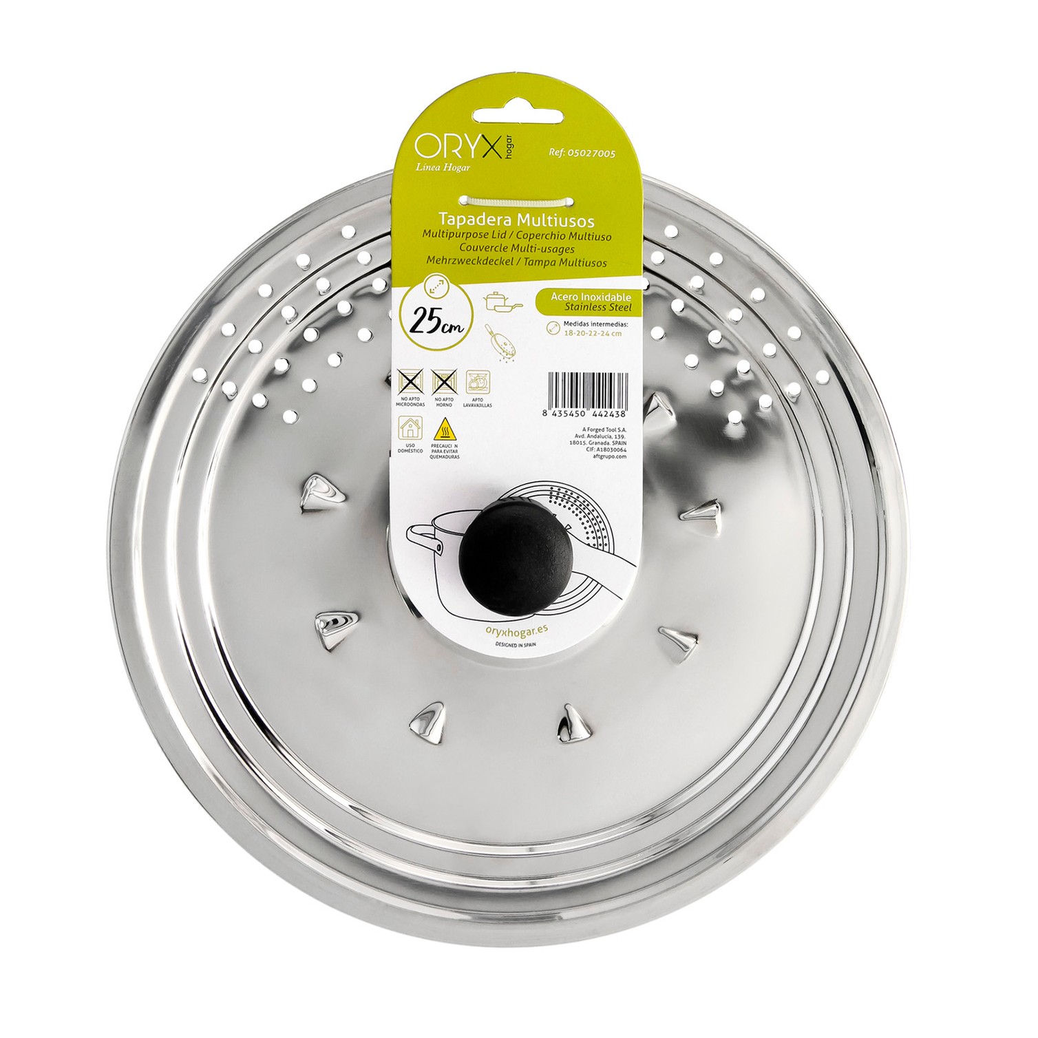 Tapadera Multiusos Acero Inoxidable Ø 25 cm. Uso Tapa Anti Salpicaduras y Escurridor. Tapadera Adpatable Diferentes Medidas