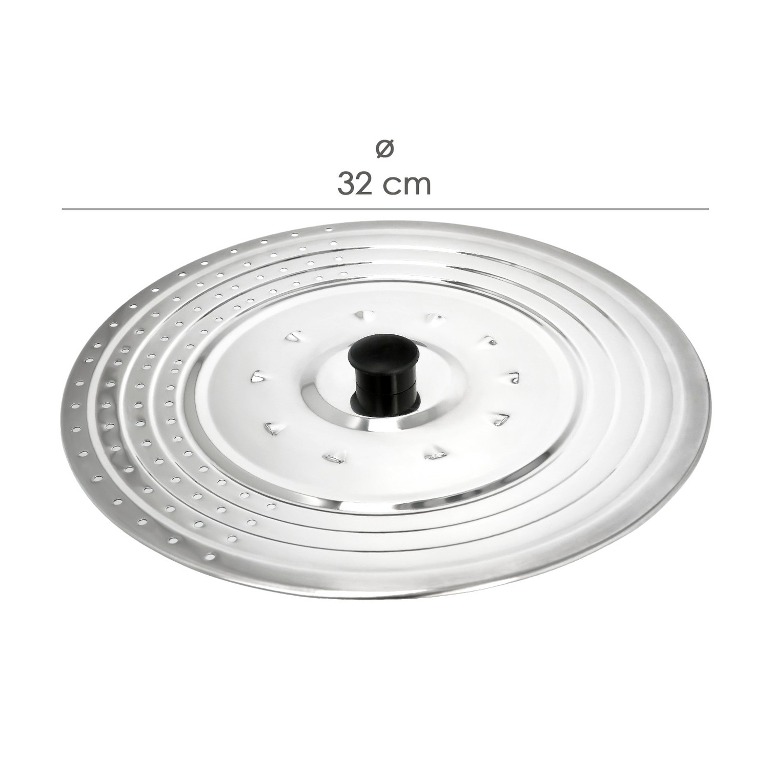 Tapadera Multiusos Acero Inoxidable Ø 32 cm. Uso Tapa Anti Salpicaduras y Escurridor. Tapadera Adpatable Diferentes Medidas