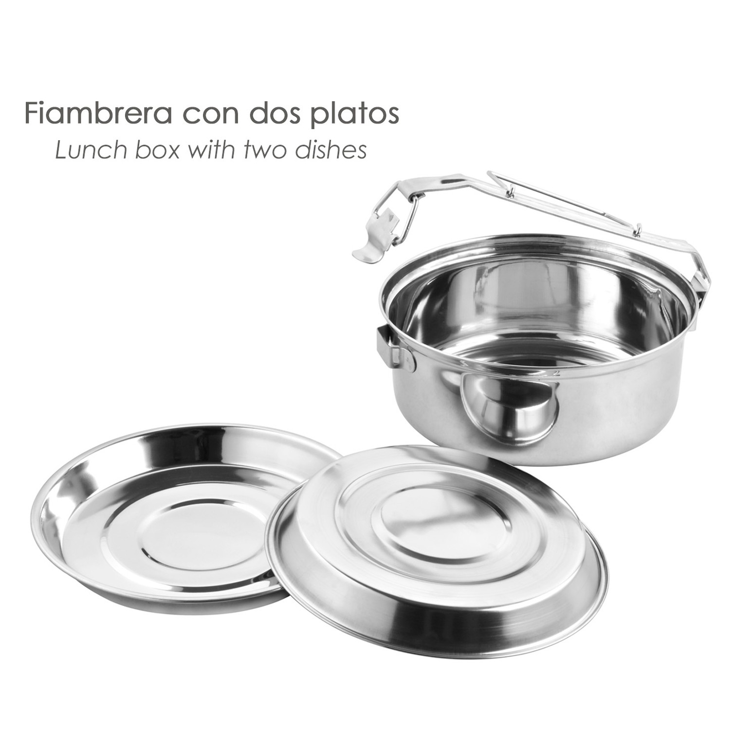 Fiambrera Metalica De Acero Inoxidable Con 2 Platos Ø 16 cm. Lunch Box, Fiambrera Metalica, Porta Alimentos Metalico,