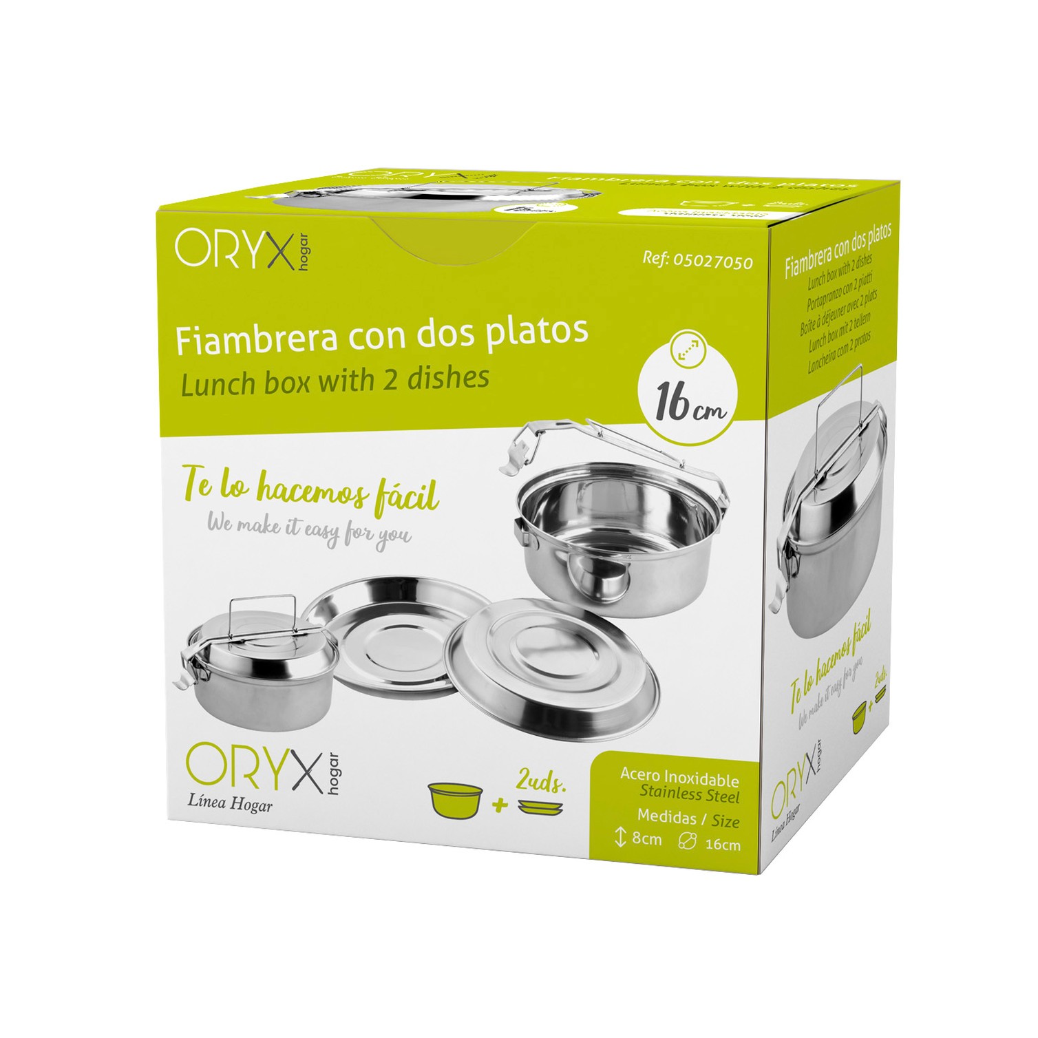 Fiambrera Metalica De Acero Inoxidable Con 2 Platos Ø 16 cm. Lunch Box, Fiambrera Metalica, Porta Alimentos Metalico,