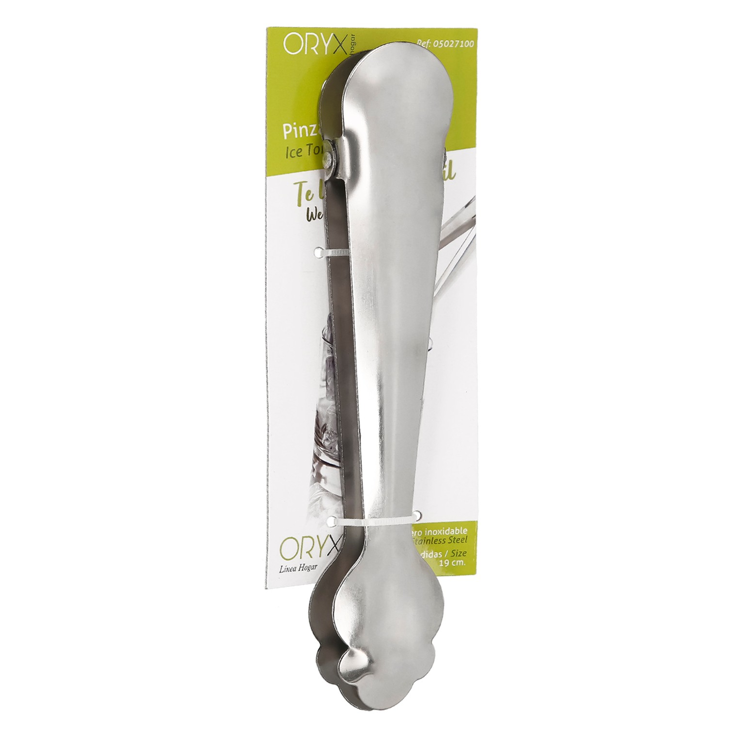 Pinzas Para Hielo de Acero Inoxidable Con Muelle de Apertura Automatica. Longitud 19 cm.