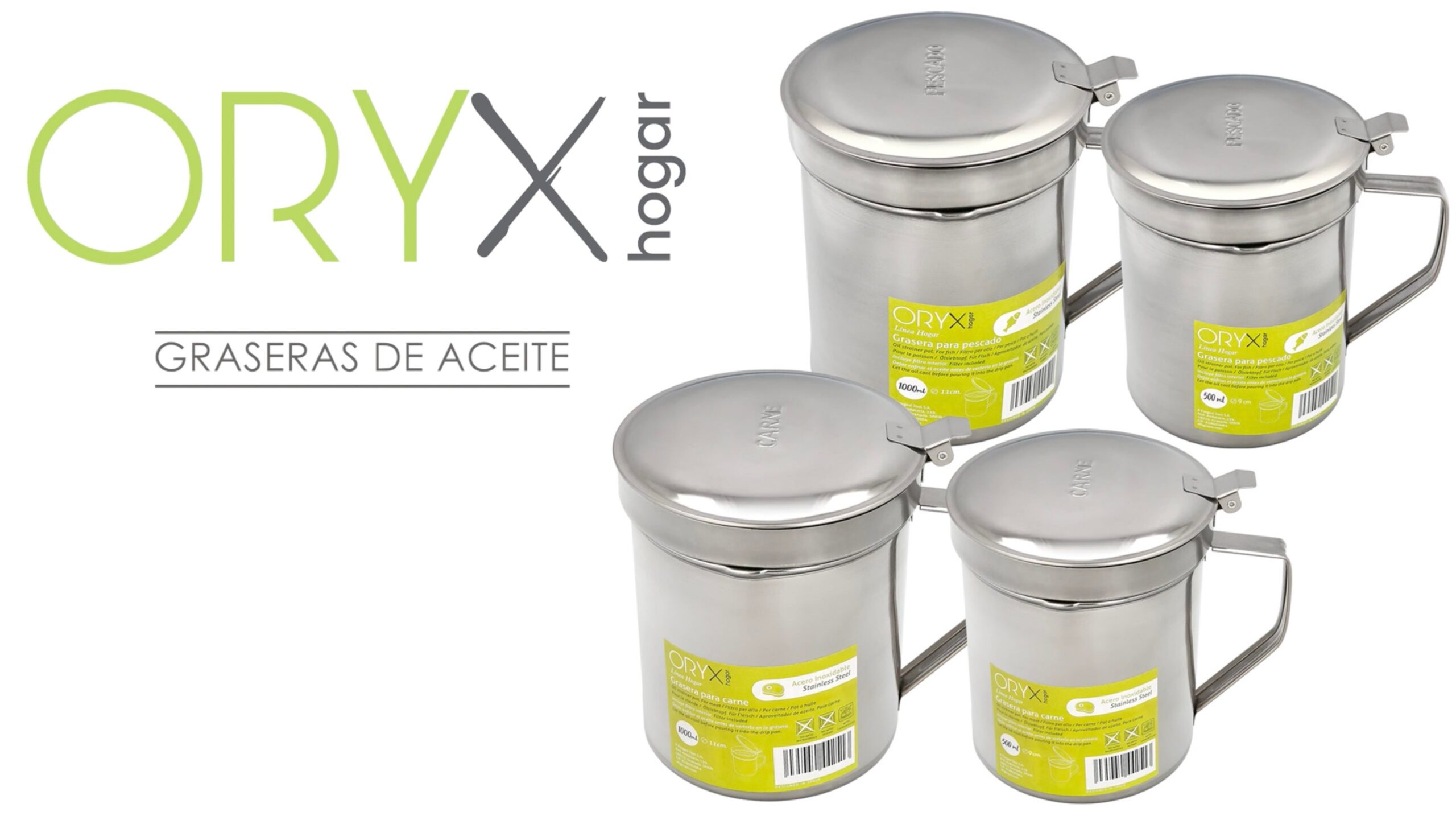 Grasera Acero Inoxidable Para Carne, Aceitera Aceite Usado 0,5 lts. Con Colador y Tapa, Recipiente Reciclaje Aceite Usado Carne