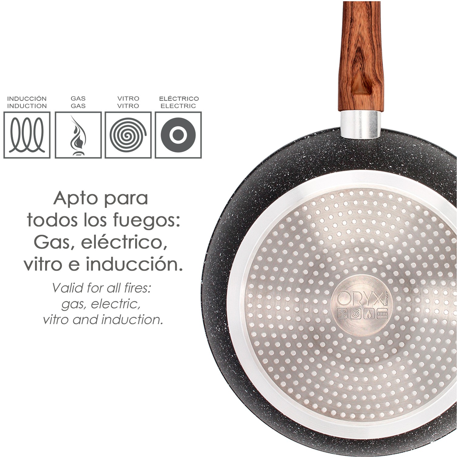 Sarten Aluminio Forjado Antiadherente Ø 24 x 5 cm. Mango Engomado / 5 capas / Acabado Piedra / Apta Para Todo Tipo de Cocinas