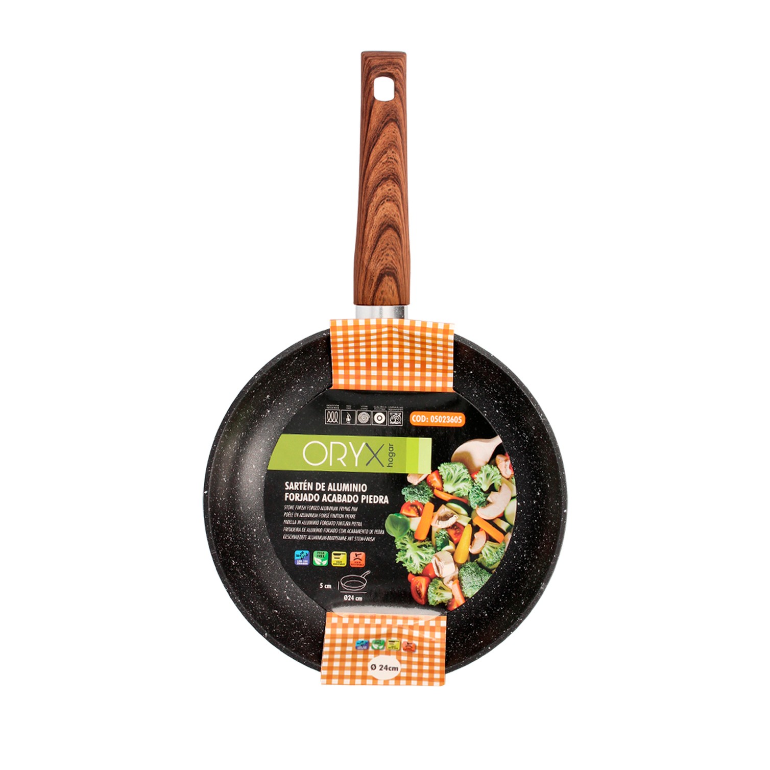 Sarten Aluminio Forjado Antiadherente Ø 24 x 5 cm. Mango Engomado / 5 capas / Acabado Piedra / Apta Para Todo Tipo de Cocinas