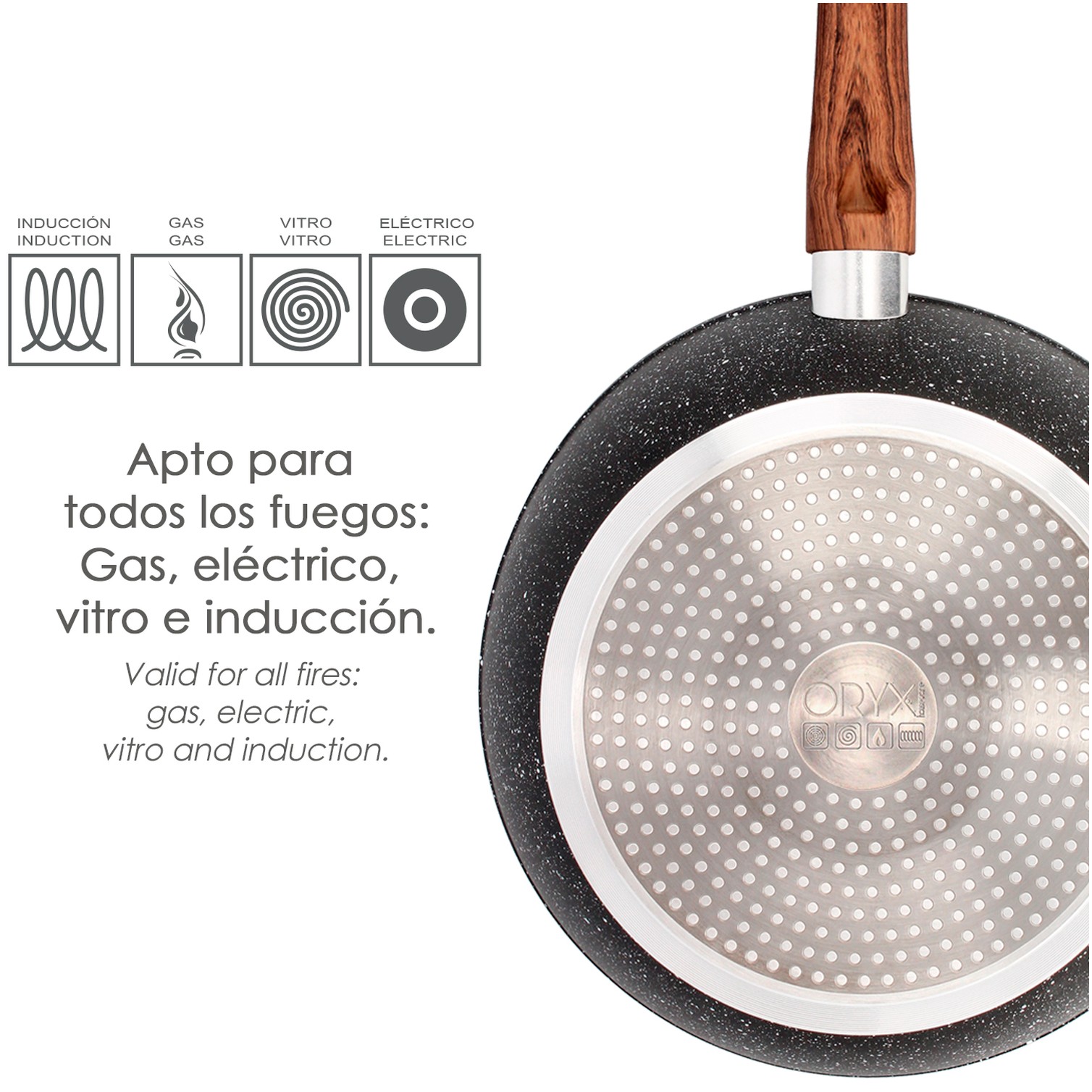 Sarten Honda Aluminio Forjado Antiadherente Ø 28x7,5 cm. Mango Engomado / 5 capas / Acabado Piedra / Para Todo Tipo de Cocinas