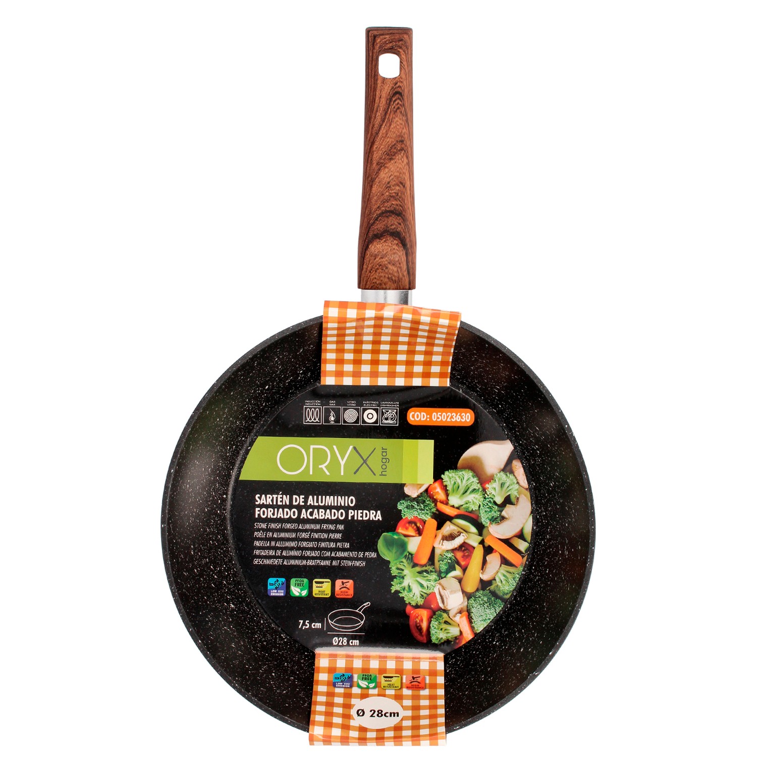 Sarten Honda Aluminio Forjado Antiadherente Ø 28x7,5 cm. Mango Engomado / 5 capas / Acabado Piedra / Para Todo Tipo de Cocinas