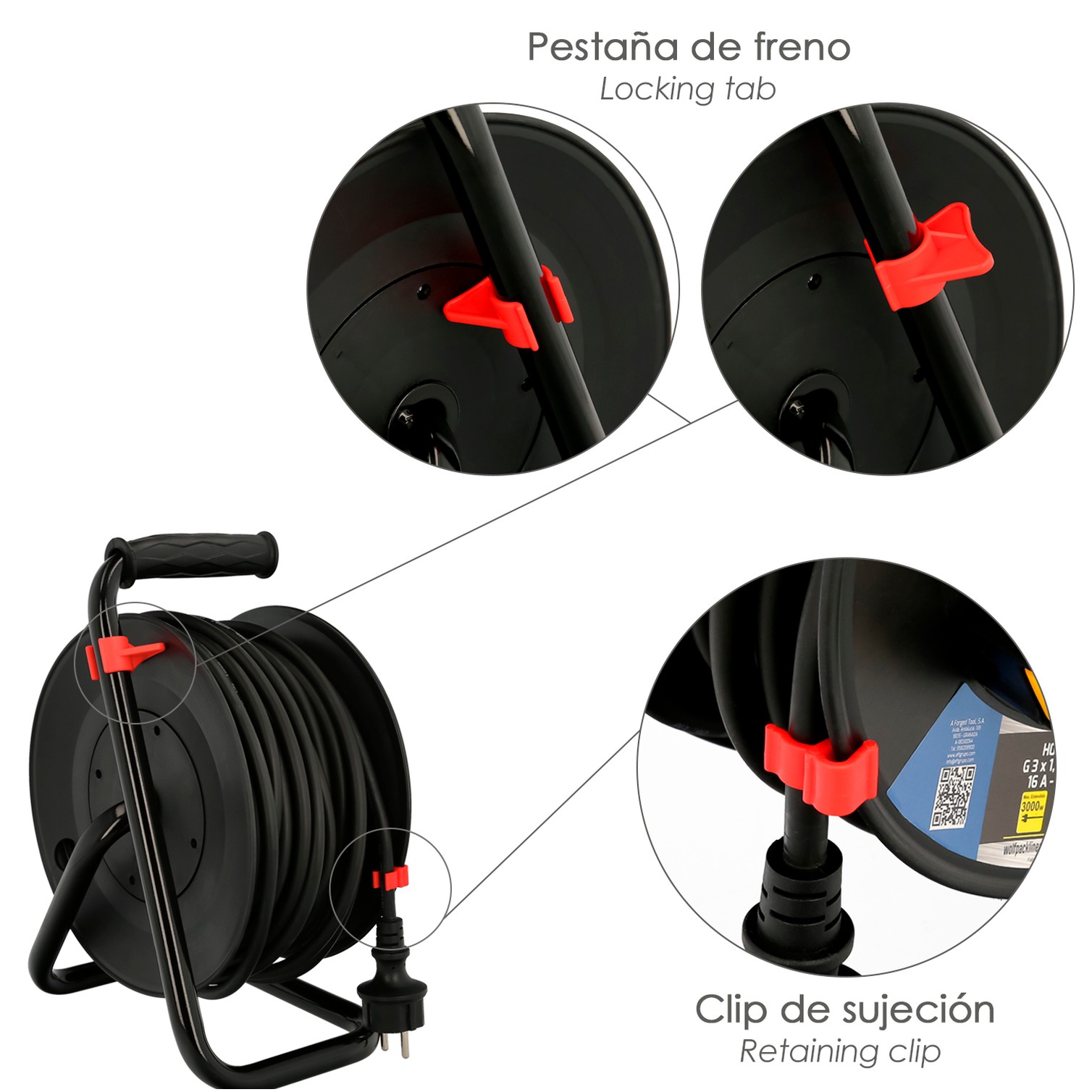 Extensible Industrial 25 metros Protección IP44 Con Tapas, Extensible Electrico, Enrollacables, Alaragadera, Cable Extensible