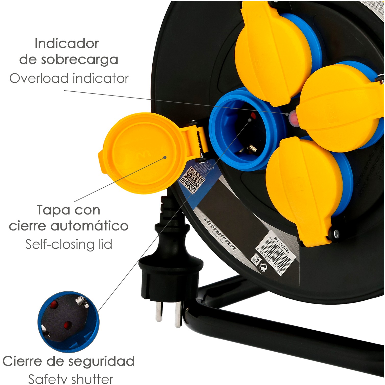 Extensible Industrial 50 metros Protección IP44 Con Tapas, Extensible Electrico, Enrollacables, Alaragadera, Cable Extensible