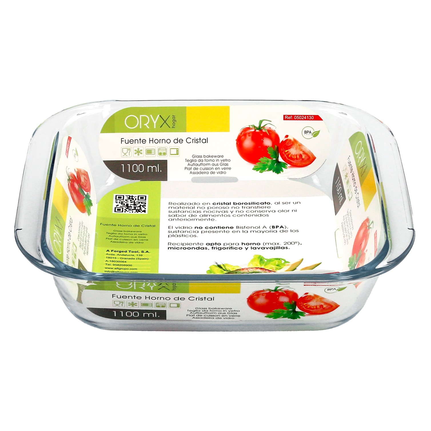 Fuente Horno Cristal Borosilicato Cuadrada 1,1litros. 18x18 cm. Ideal Meclas, Ensaladas, Postres, Cocina, Resposteria. Libre BPA