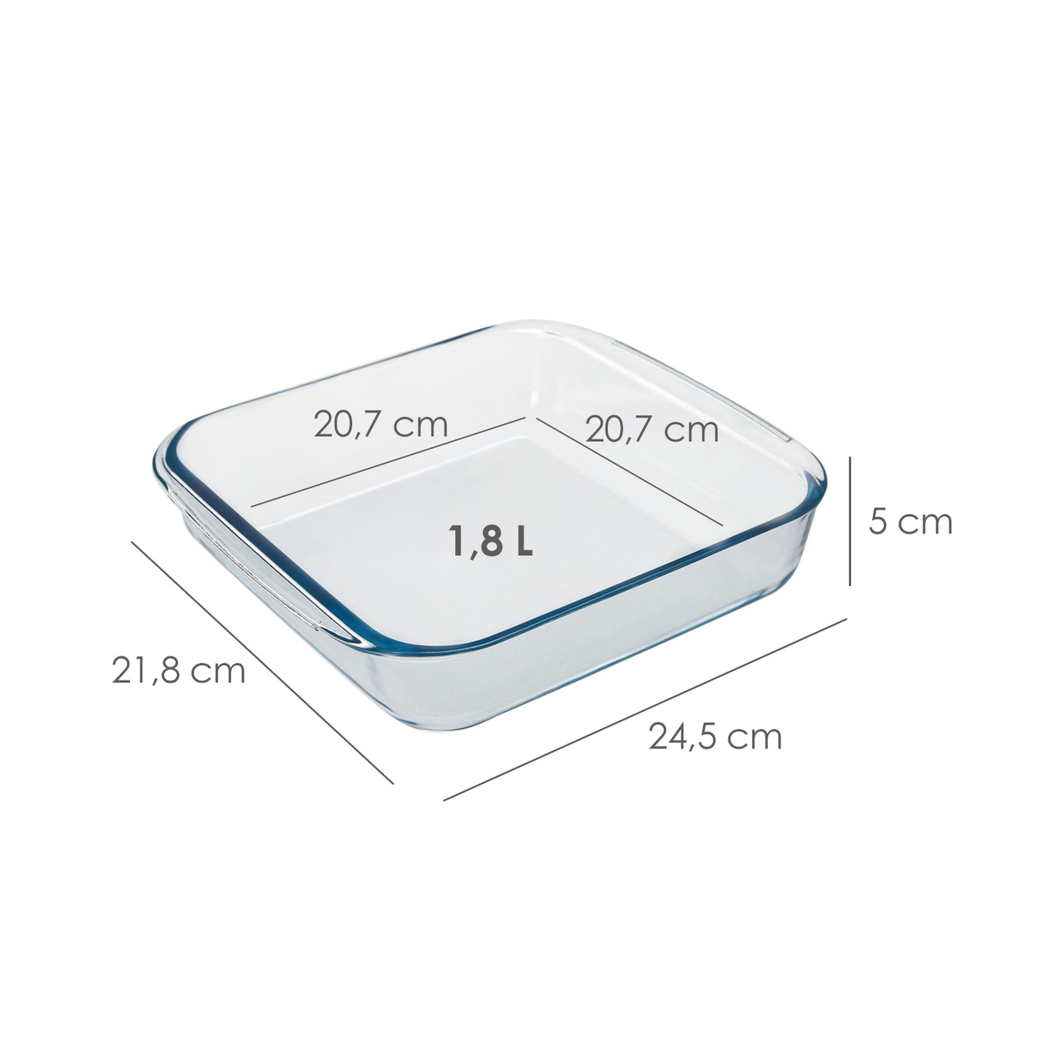Fuente Horno Cristal Borosilicato Cuadrada 1,8 L. 20,7x20,7 cm. Ideal Meclas, Ensaladas, Postres, Cocina, Resposteria. Libre BPA