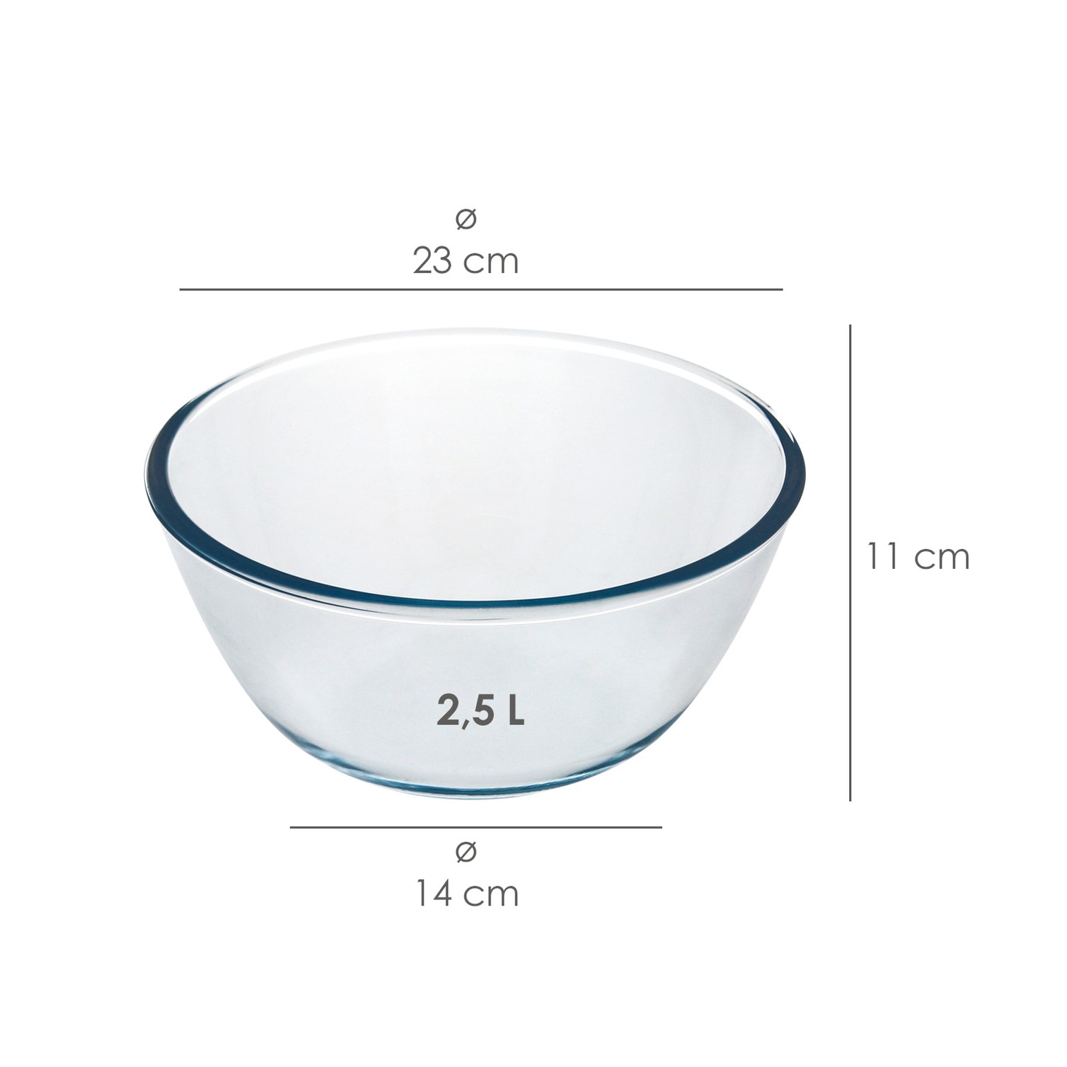 Bol De Cristal, Ideal Para Mezclas. 2.5 Litros. Libre BPA, Cristal De Borosilicato.Ensaladas, Postres, Cocina, Resposteria