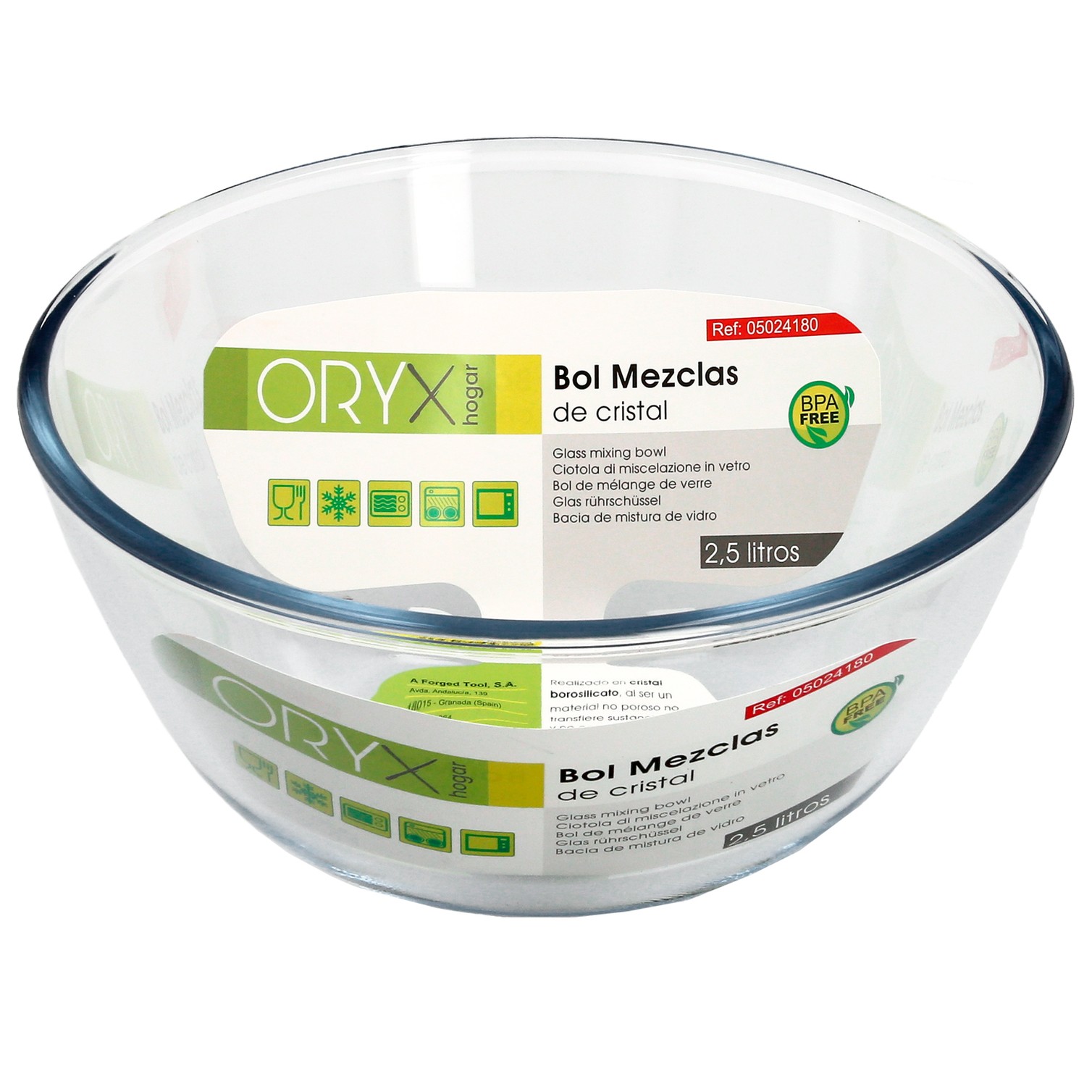 Bol De Cristal, Ideal Para Mezclas. 2.5 Litros. Libre BPA, Cristal De Borosilicato.Ensaladas, Postres, Cocina, Resposteria