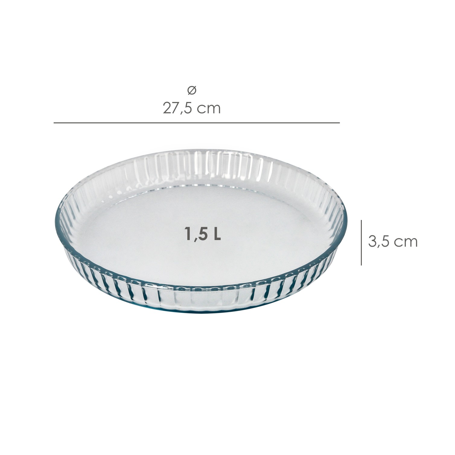 Molde Rizado Horno Cristal Borosilicato Ø 28 cm. Ideal Postres, Cocina, Resposteria, Tartas, Quiche, Libre BPA