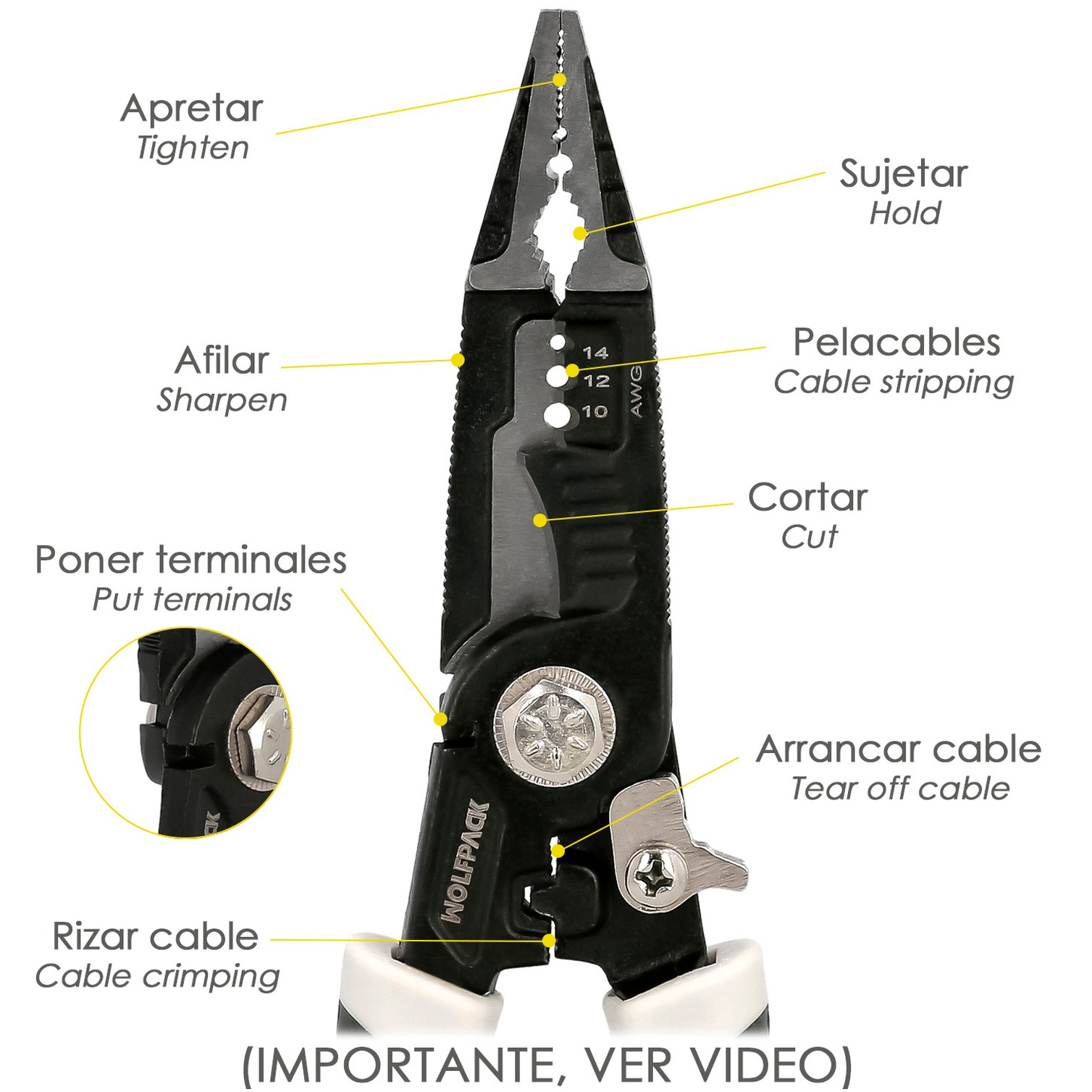 Alicates Multifuncion Especial Cables, Multiherramienta Electricista, Pelacables, Cortacables, Alicates Terminales, Alicates.