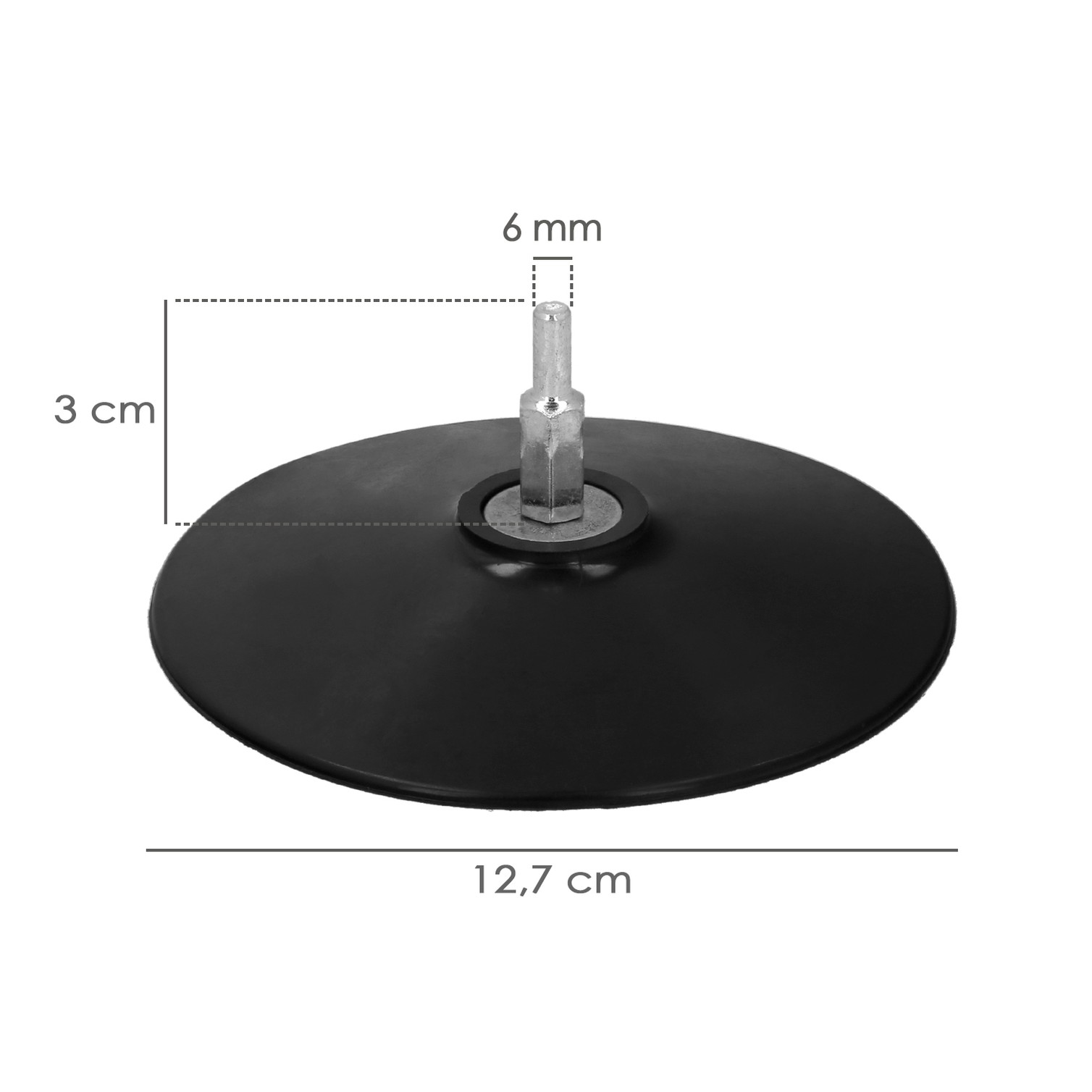 Plato Taladro Nylon Ø 125 mm. Con Espiga Ø 6 mm. Disco Plástico Para Bonete