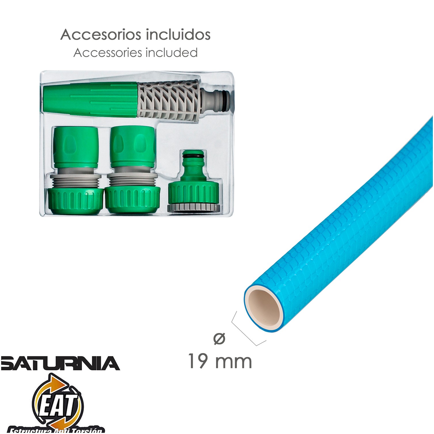 Manguera Tricotada No Torsion Blue Ø 19 mm. Rollo 15 metros. Con Accesorios, Manguera Anti Torsion, Manguera Sin Dobleces,