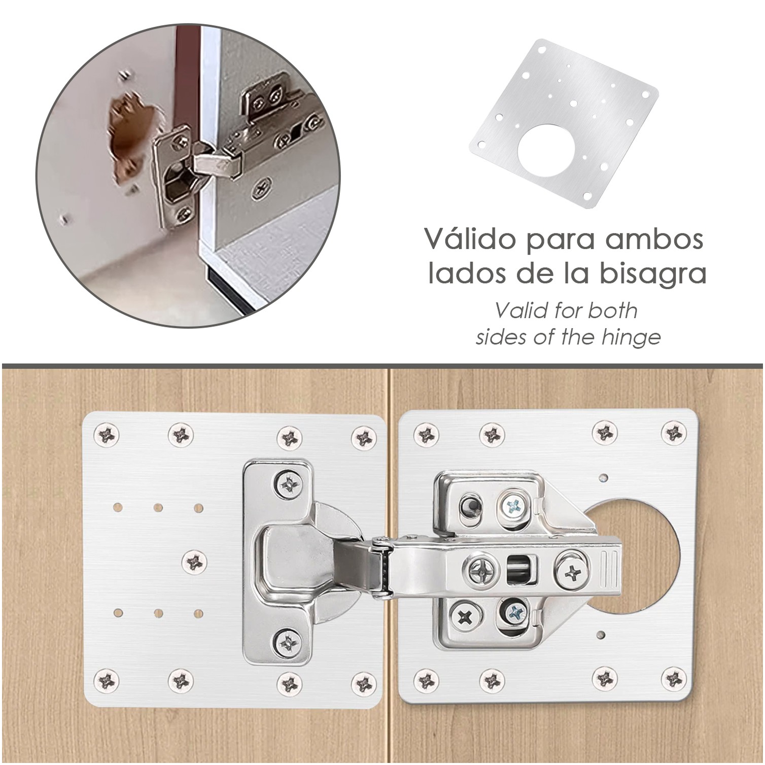 Placas de Reparacion Bisagras Cazoleta 9x9 cm. 1 piezas. Placa Repara Puertas, Placa Reparación Bisagras Mueble
