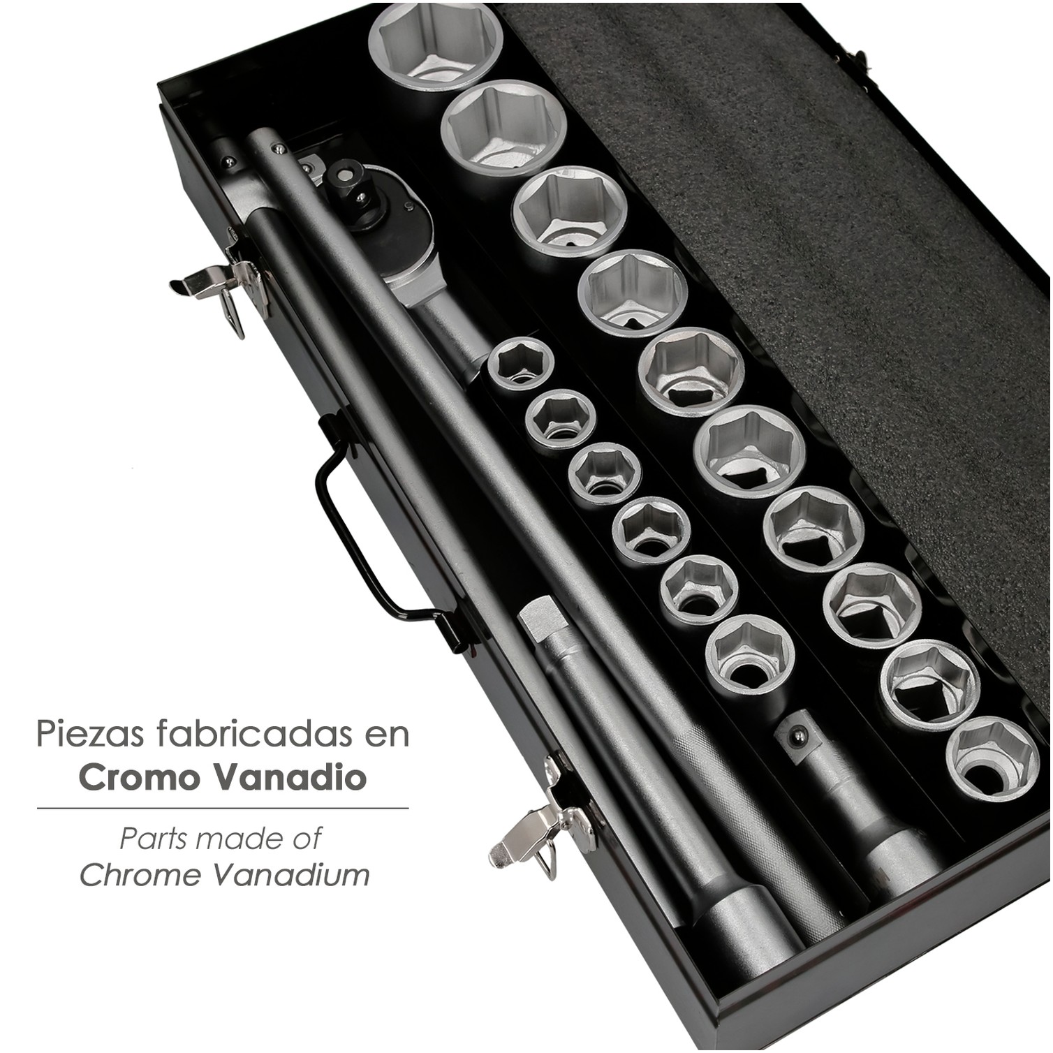 Juego Llaves De Vaso de Acero Cromo Vanadio con 21 Piezas 3/4" Plus Con Maletin.
