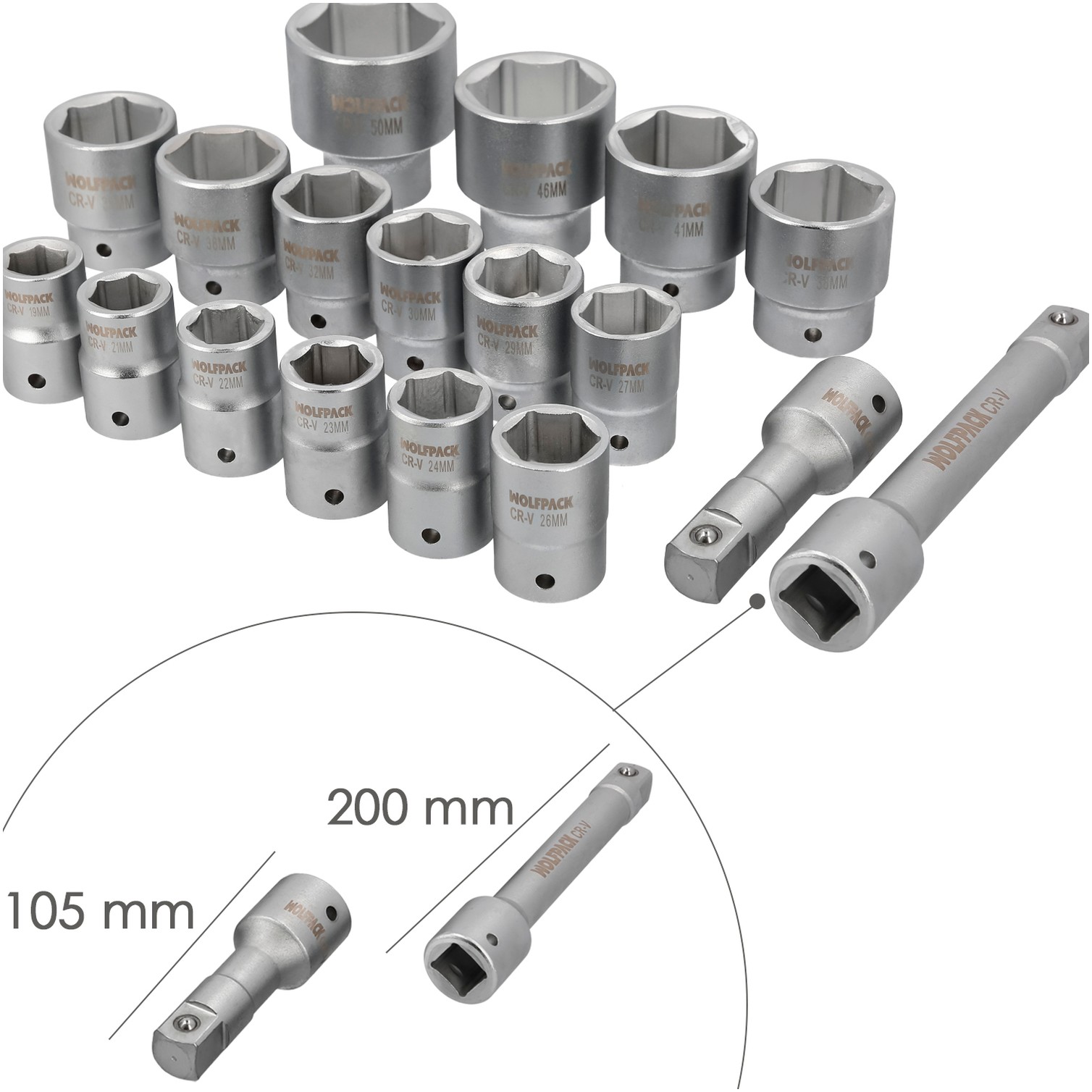 Juego Llaves De Vaso de Acero Cromo Vanadio con 21 Piezas 3/4" Plus Con Maletin.