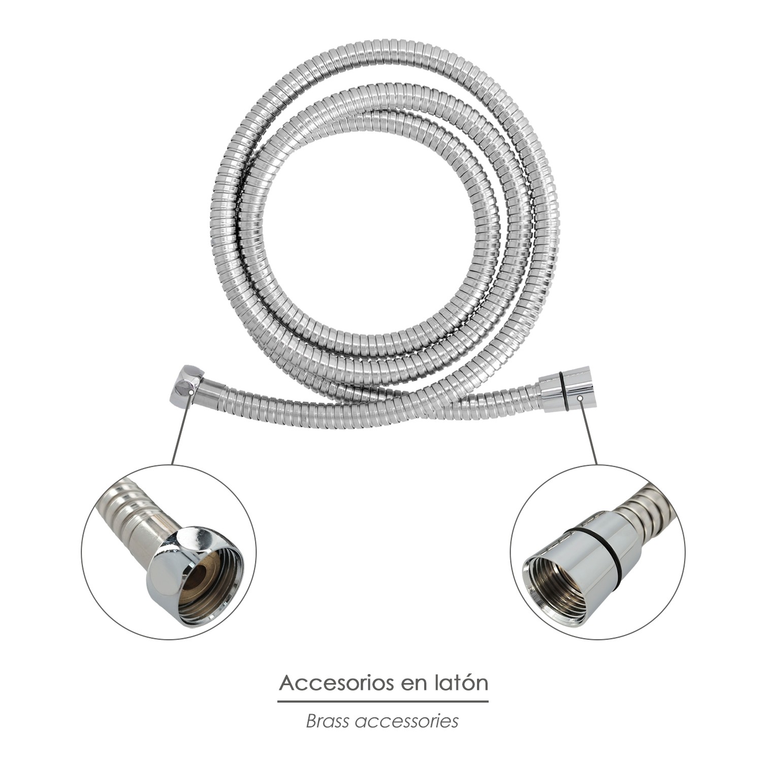 Flexo / Manguera Ducha Extensible Acero Inoxidable 1,7 a 2 Metros Accesorios de Latón. Flexible, Resistente a Torceduras,
