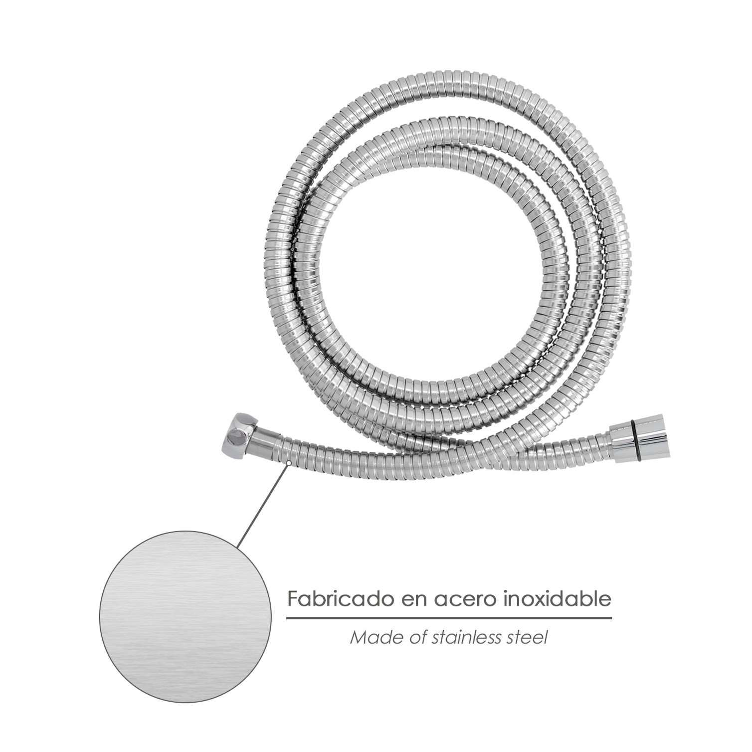 Flexo / Manguera Ducha Extensible Acero Inoxidable 1,7 a 2 Metros Accesorios de Latón. Flexible, Resistente a Torceduras,