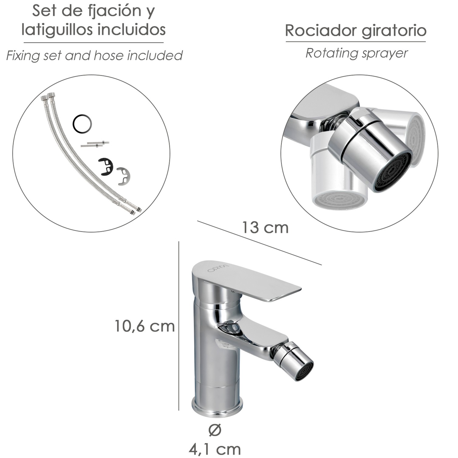 Monomando Bide "Hamburgo" Grifo Baño, Grifo Encimera, Grifo Cocina, Grifo Mezclador. Cartucho Ceramico Ø 35 mm.