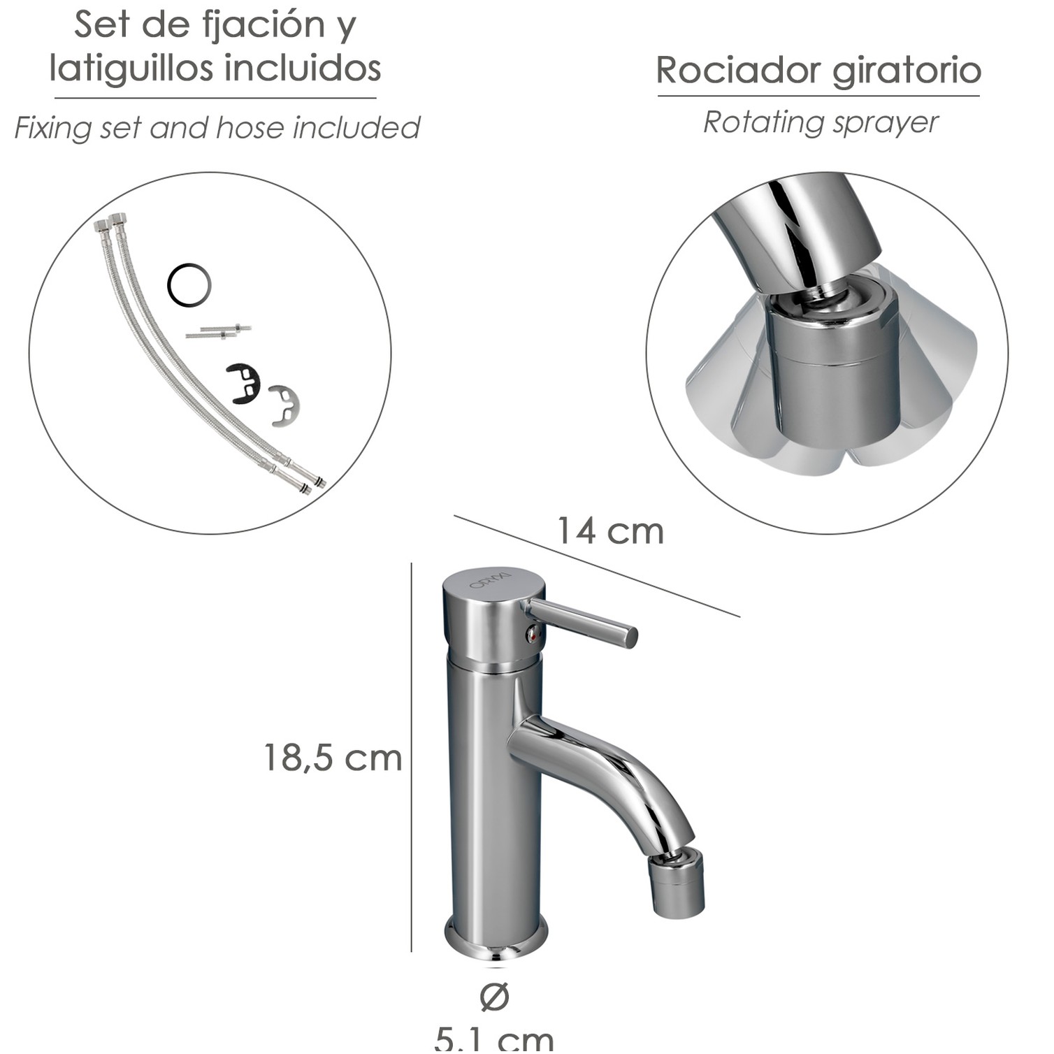 Monomando Bide "Dresde" Grifo Baño, Grifo Encimera, Grifo Cocina, Grifo Mezclador. Cartucho Ceramico Ø 35 mm.