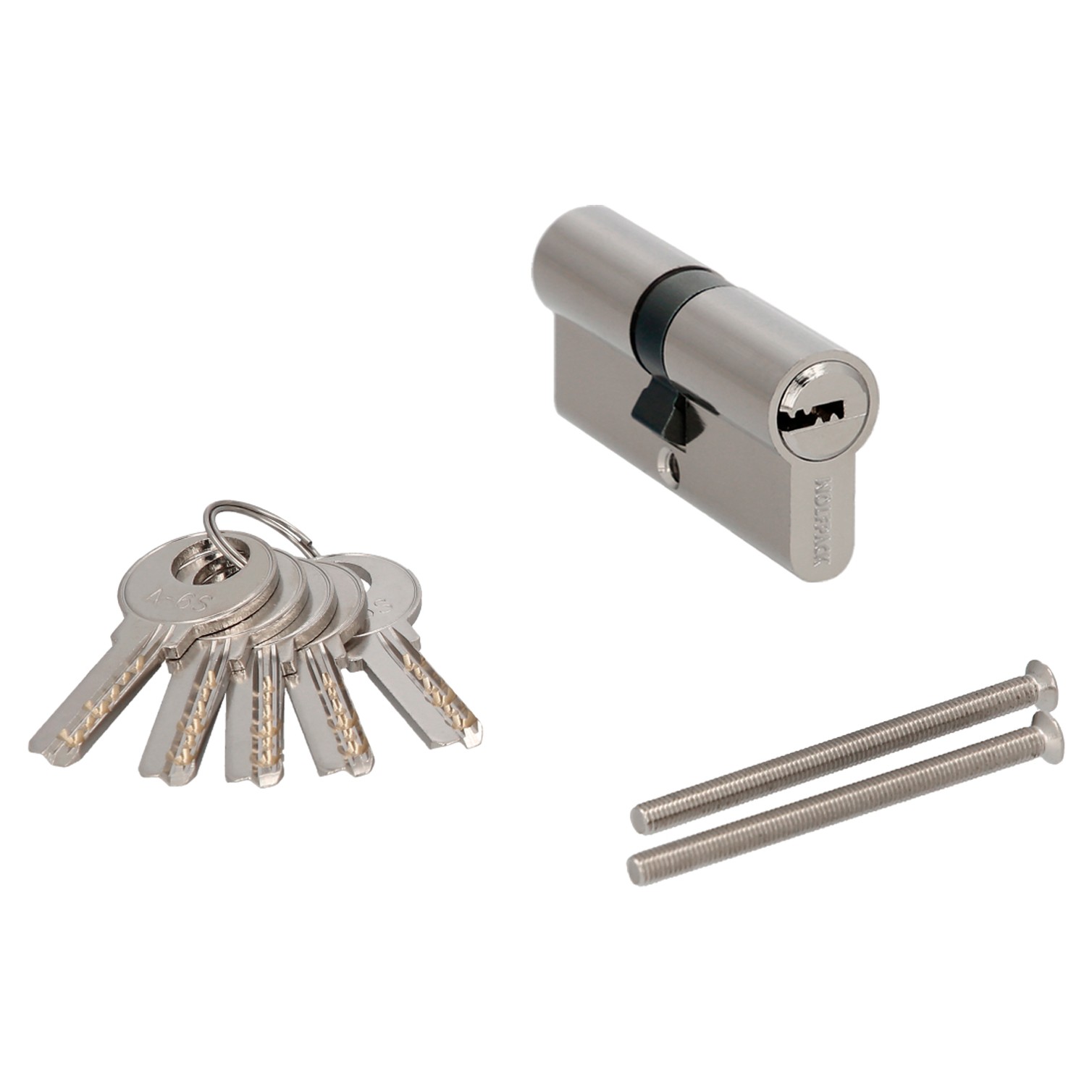 Cilindro Seguridad 30x40 mm. Leva Larga Niquelado Con 5 llaves