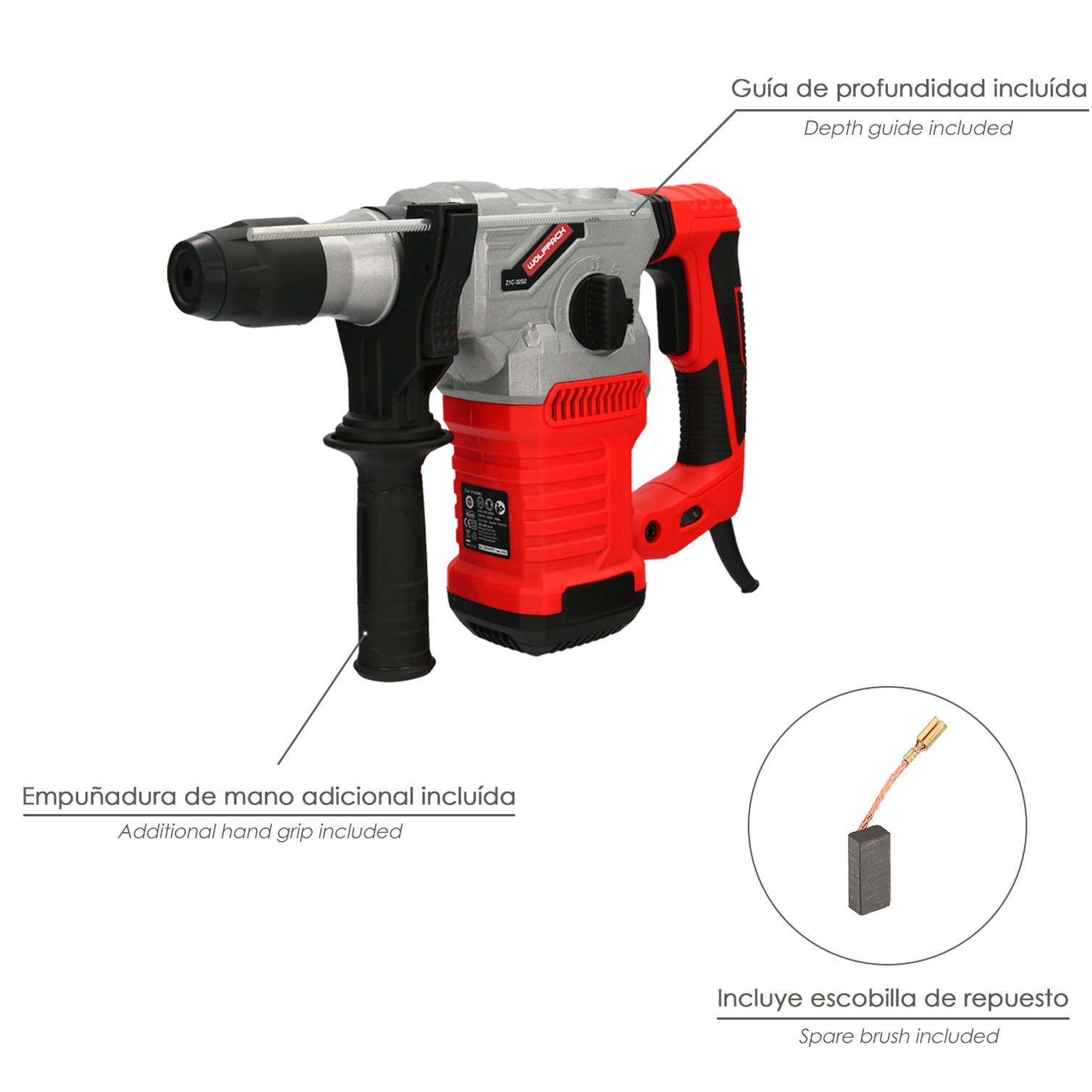 Martillo Demoledor Perforador SDS PLUS 1.500 Watt. Con Accesorios y Maletin. 4.000 IPM 6 Julios.