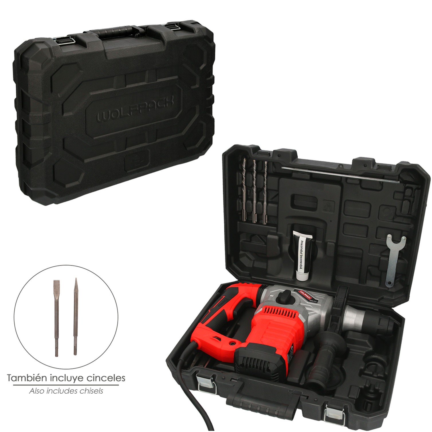 Martillo Demoledor Perforador SDS PLUS 1.500 Watt. Con Accesorios y Maletin. 4.000 IPM 6 Julios.