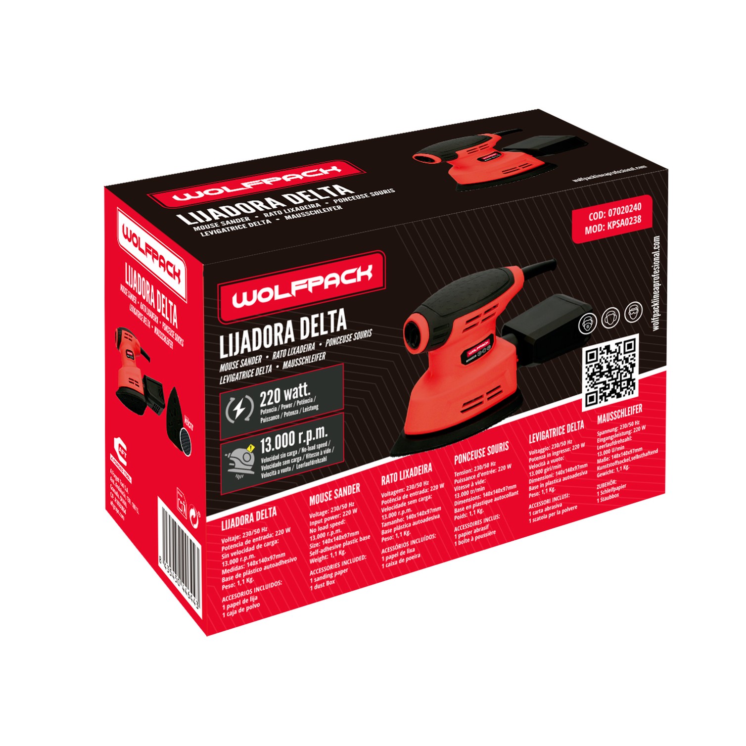 Lijadora Wolfpack Delta 220 Watt. Lijadora Mouse Multifunción. Decapado, Lijado, Eliminar Oxido, etc.