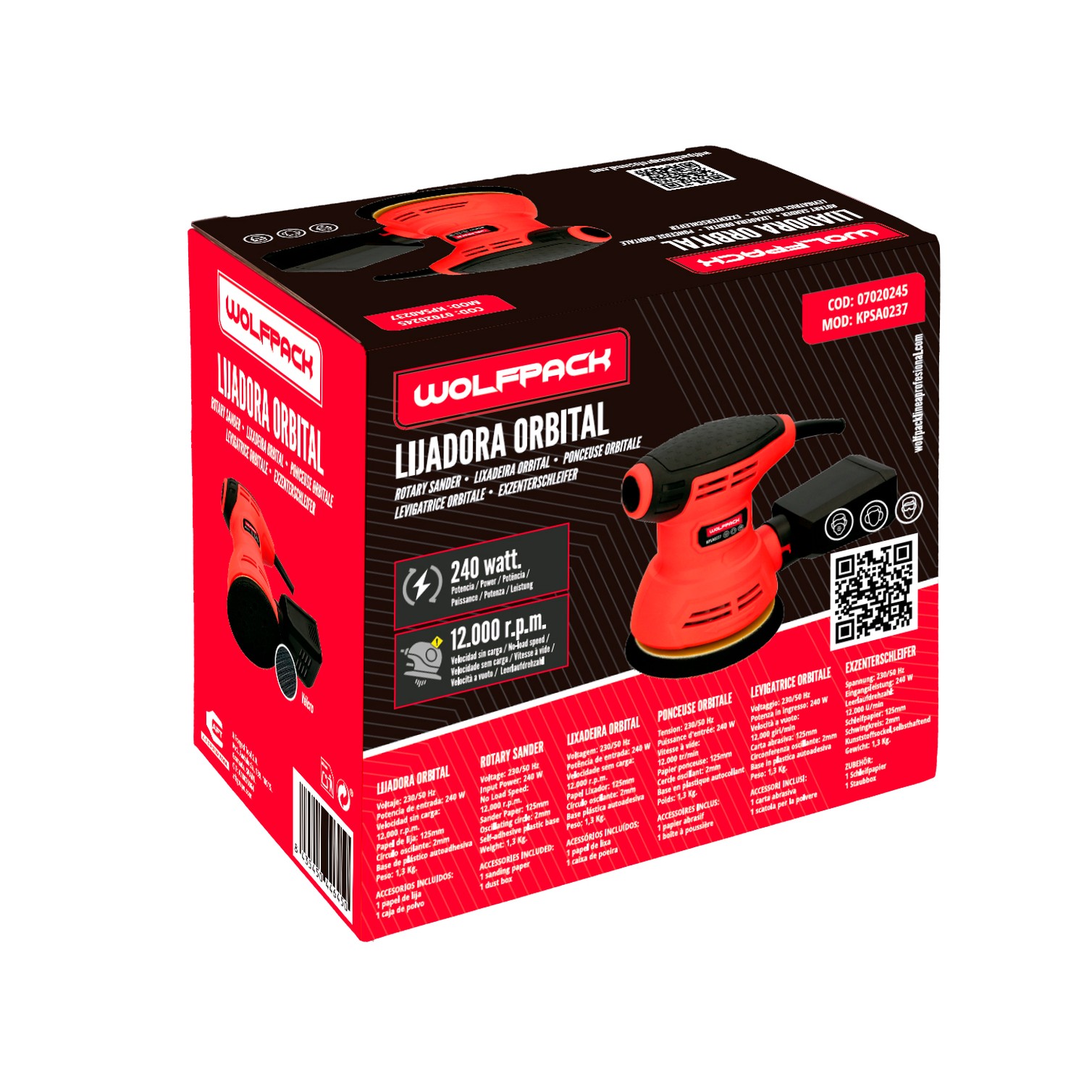 Lijadora Wolfpack Orbital 240 Watt. Lijadora Multifunción. Decapado, Lijado, Eliminar Oxido, Disco Ø 125 mm.