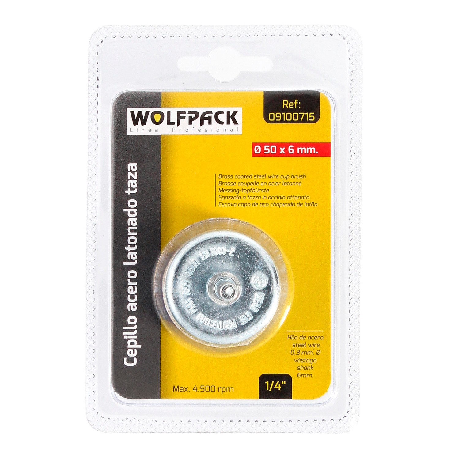 Cepillo Acero Latonado Para Taladro Taza Ø 50 mm. Espiga 1/4" Cepillo Taladro Alambre Latón, Cepillo Limpieza, Cepillo Pulir.