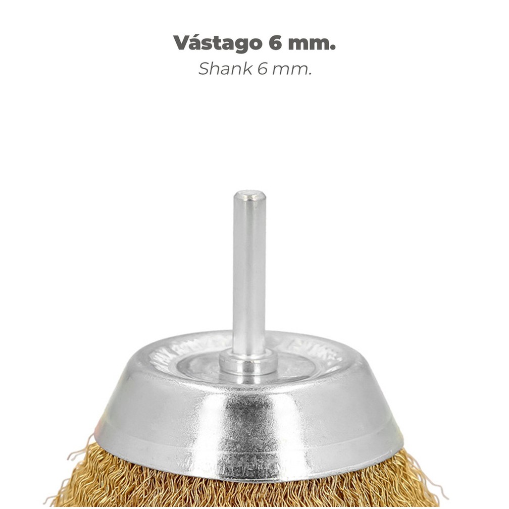 Cepillo Acero Latonado Para Taladro Taza Ø 50 mm. Espiga 1/4" Cepillo Taladro Alambre Latón, Cepillo Limpieza, Cepillo Pulir.