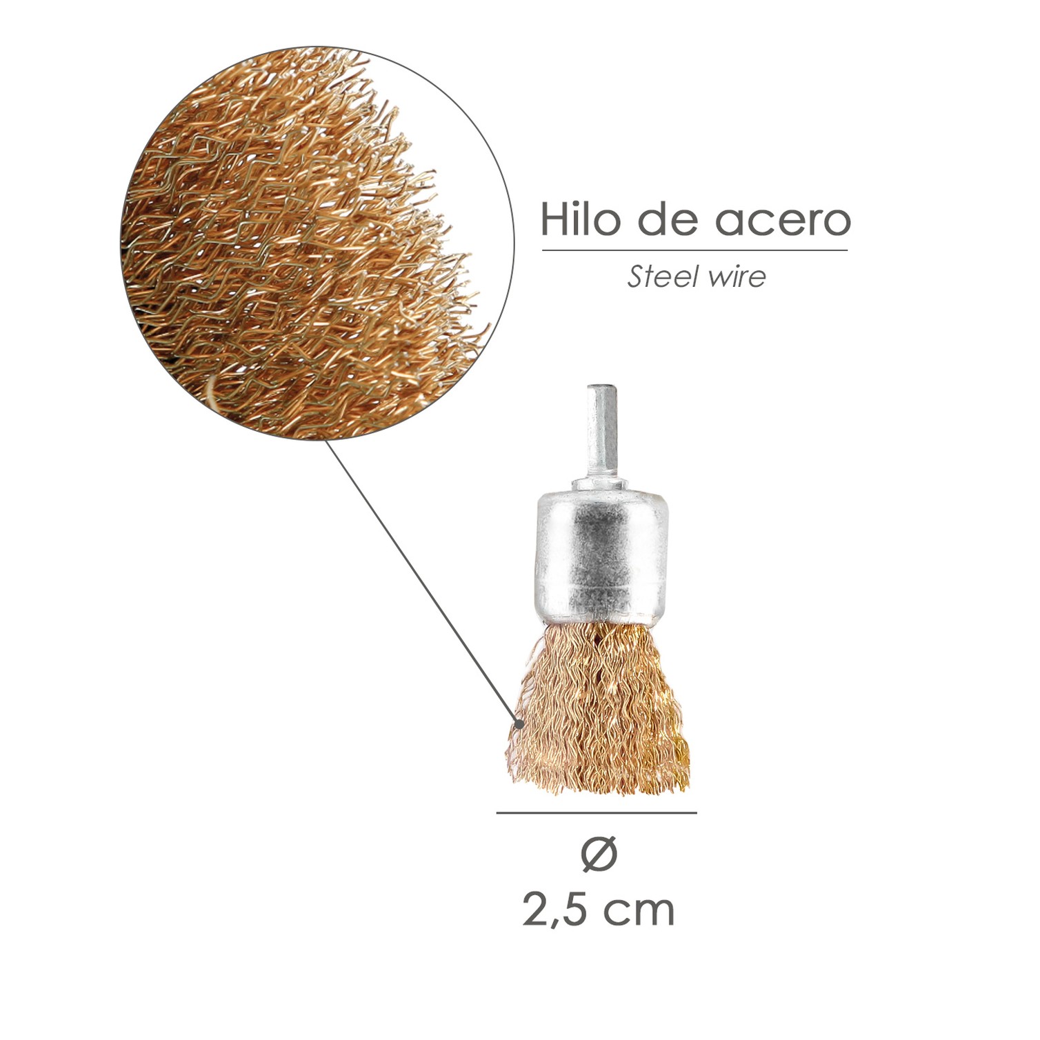 Cepillo Acero latonado Brocha 25 mm. 1/4"