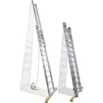 Escalera Aluminio 2 Tramos Mecanica 14 Peldaños. Plegable, Telescópica, Antideslizante, Resistente