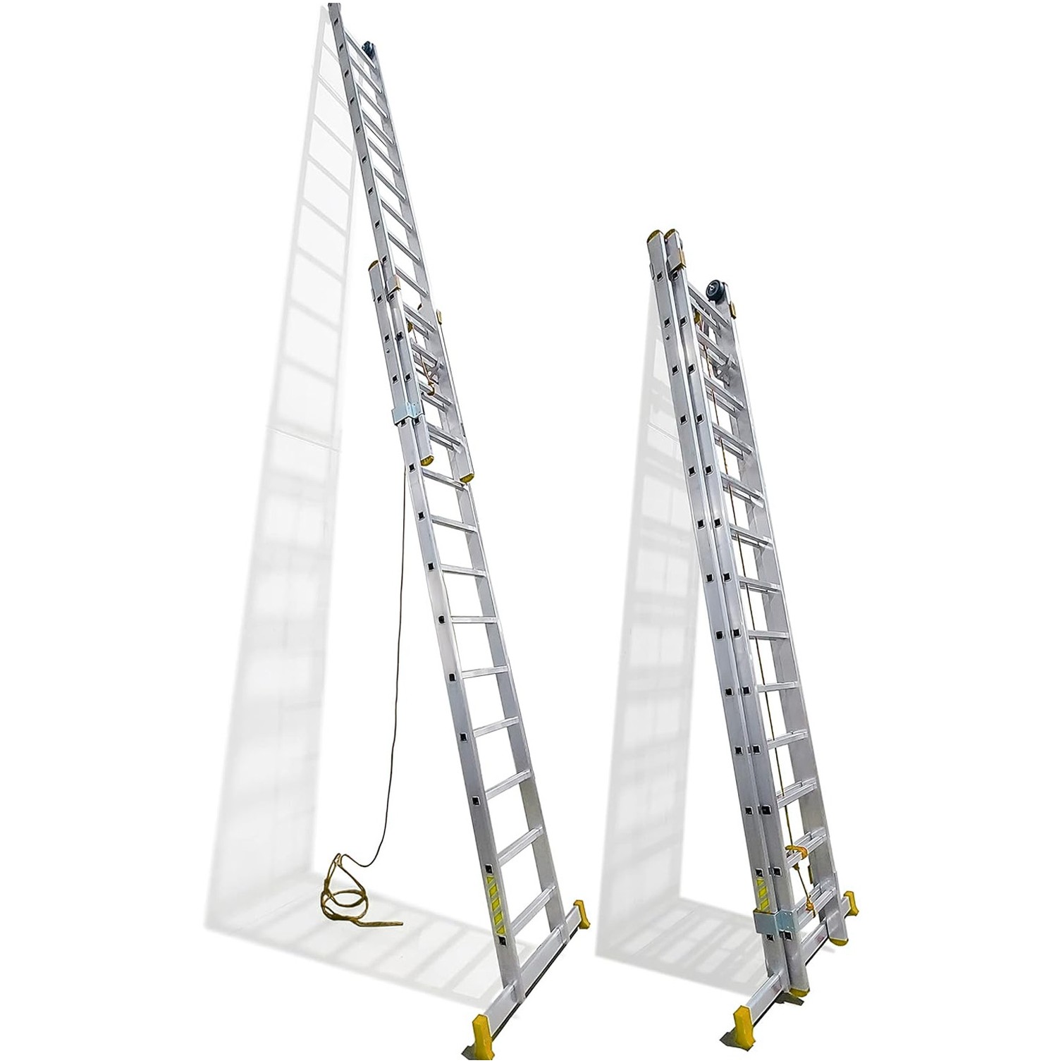 Escalera Aluminio 2 Tramos Mecanica 14 Peldaños. Plegable, Telescópica, Antideslizante, Resistente