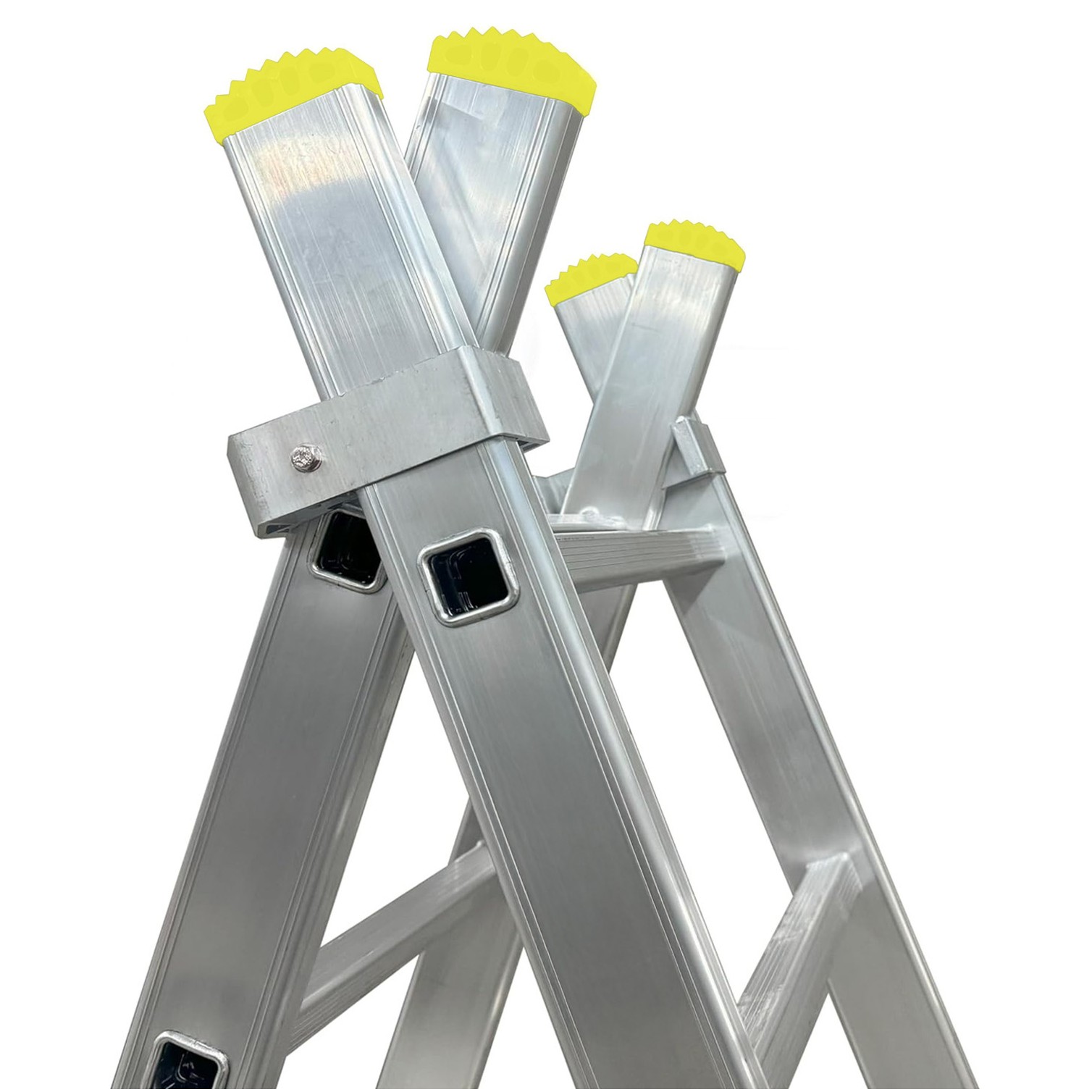 Escalera Aluminio 2 Tramos Mecanica 14 Peldaños. Plegable, Telescópica, Antideslizante, Resistente