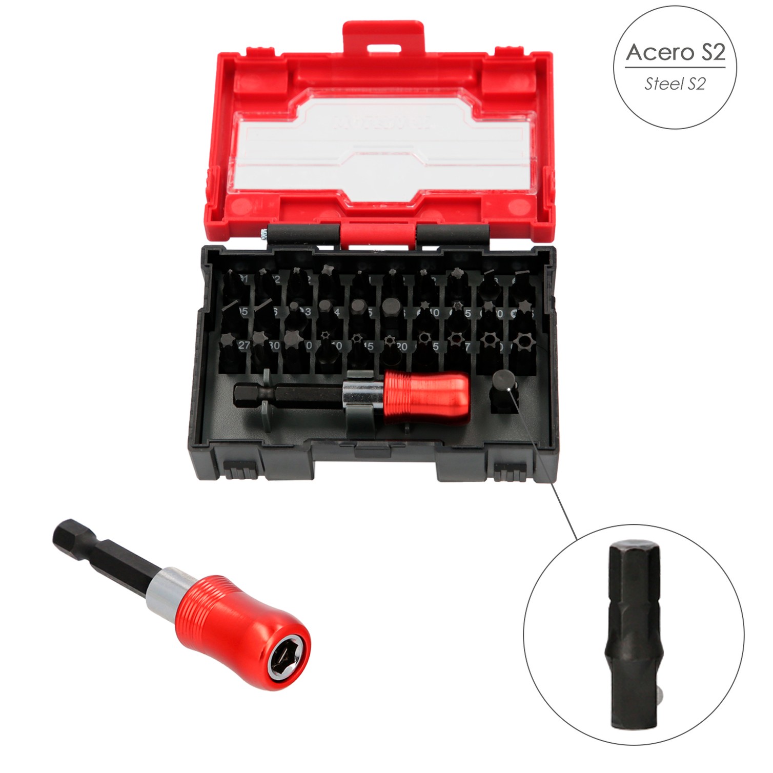 Juego De Puntas Destornillador Acero Con Adaptador Rapido 32 Piezas