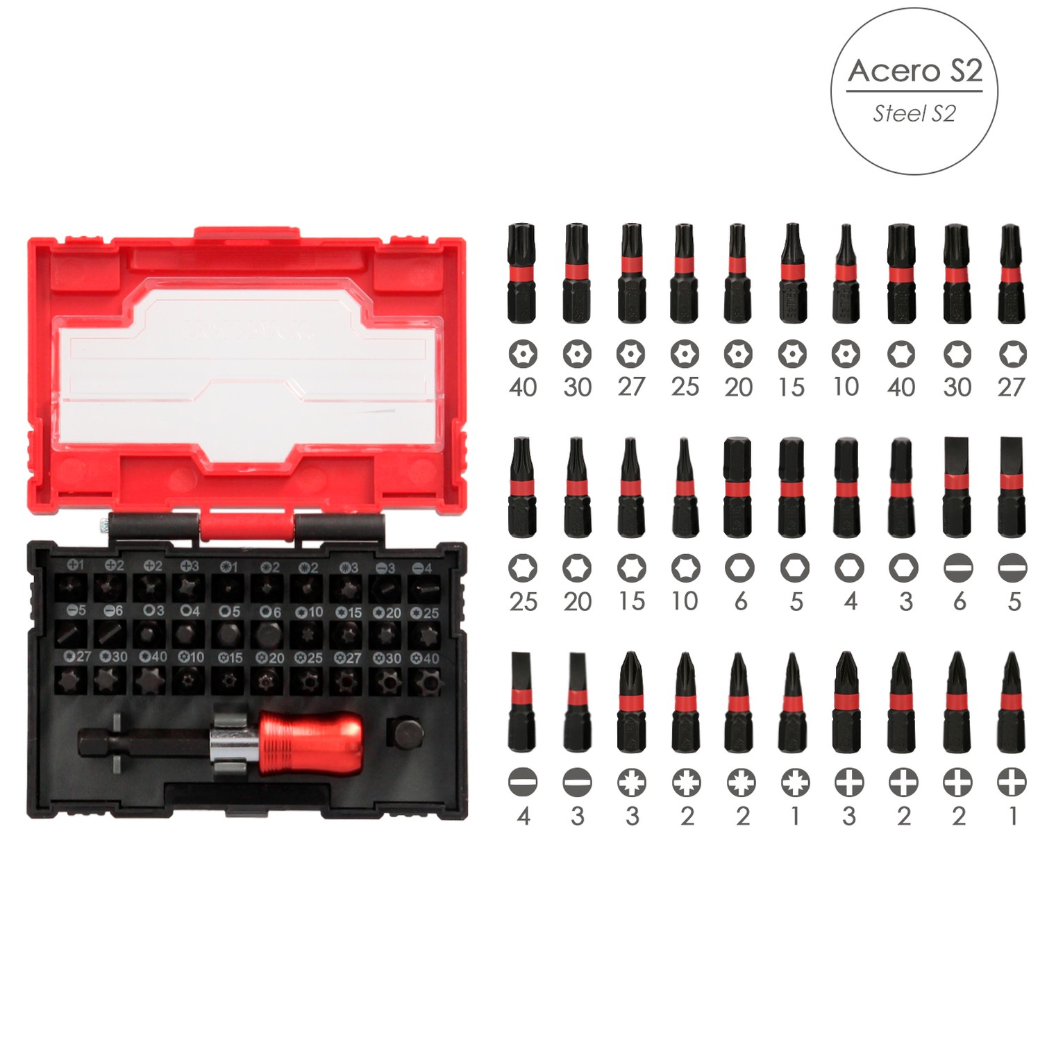 Juego De Puntas Destornillador Acero Con Adaptador Rapido 32 Piezas